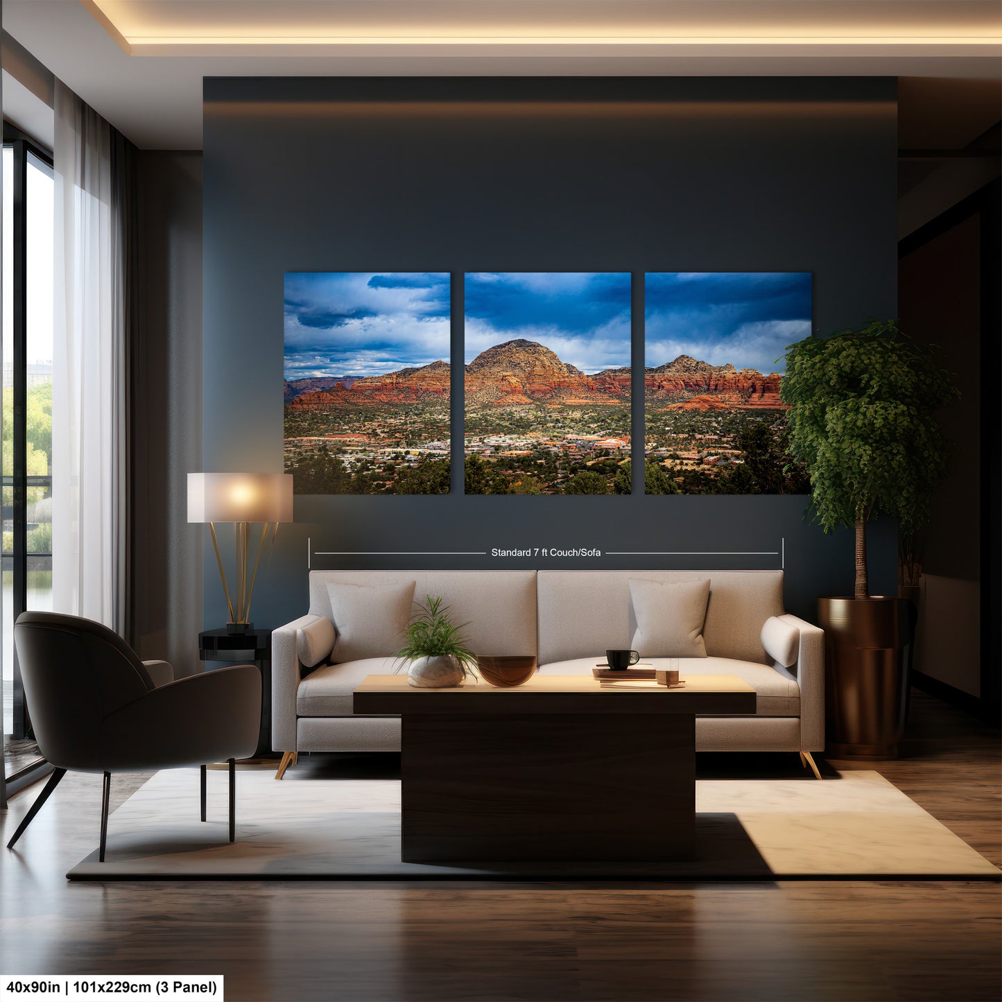 a living room filled with furniture and a painting on the wall