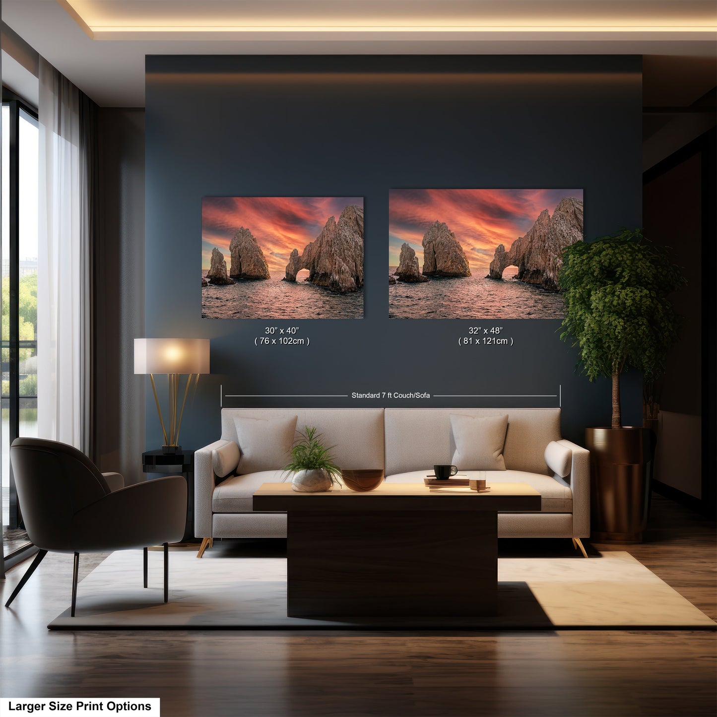 a living room filled with furniture and a painting on the wall