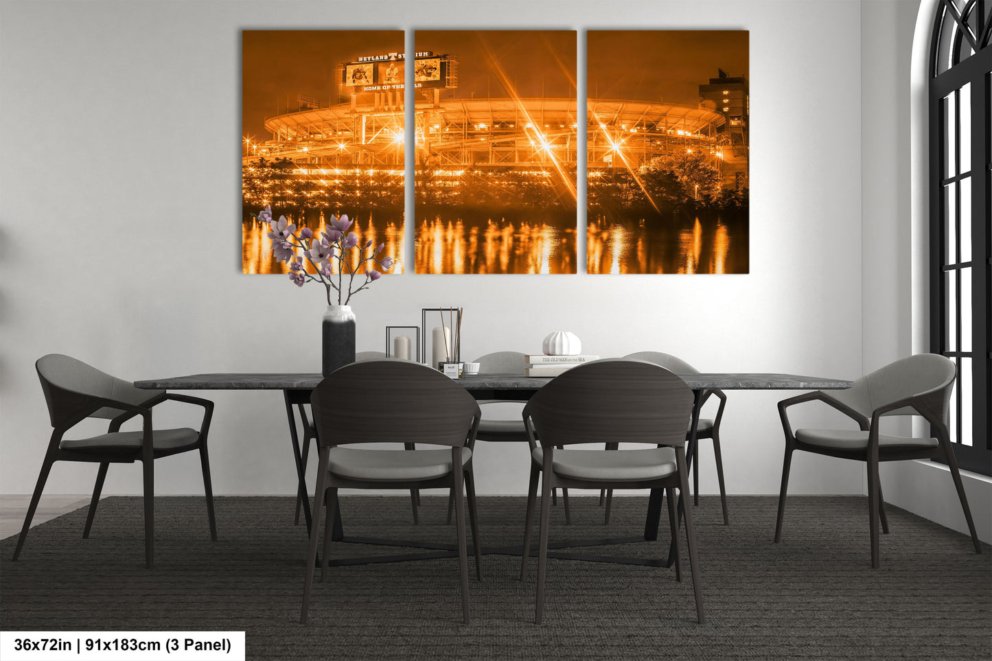 a dining room with a table and chairs