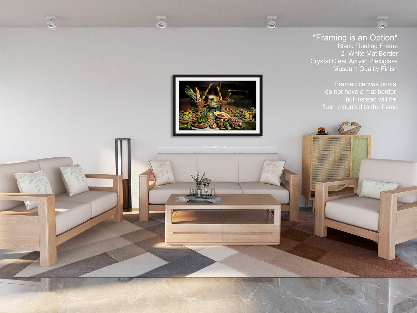 a living room filled with furniture and a painting on the wall
