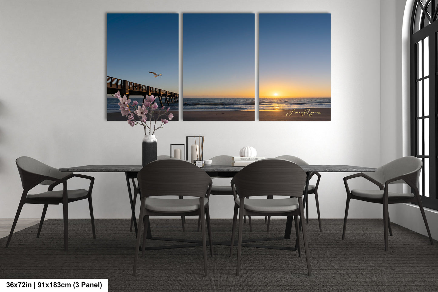 a dining room with a table and chairs