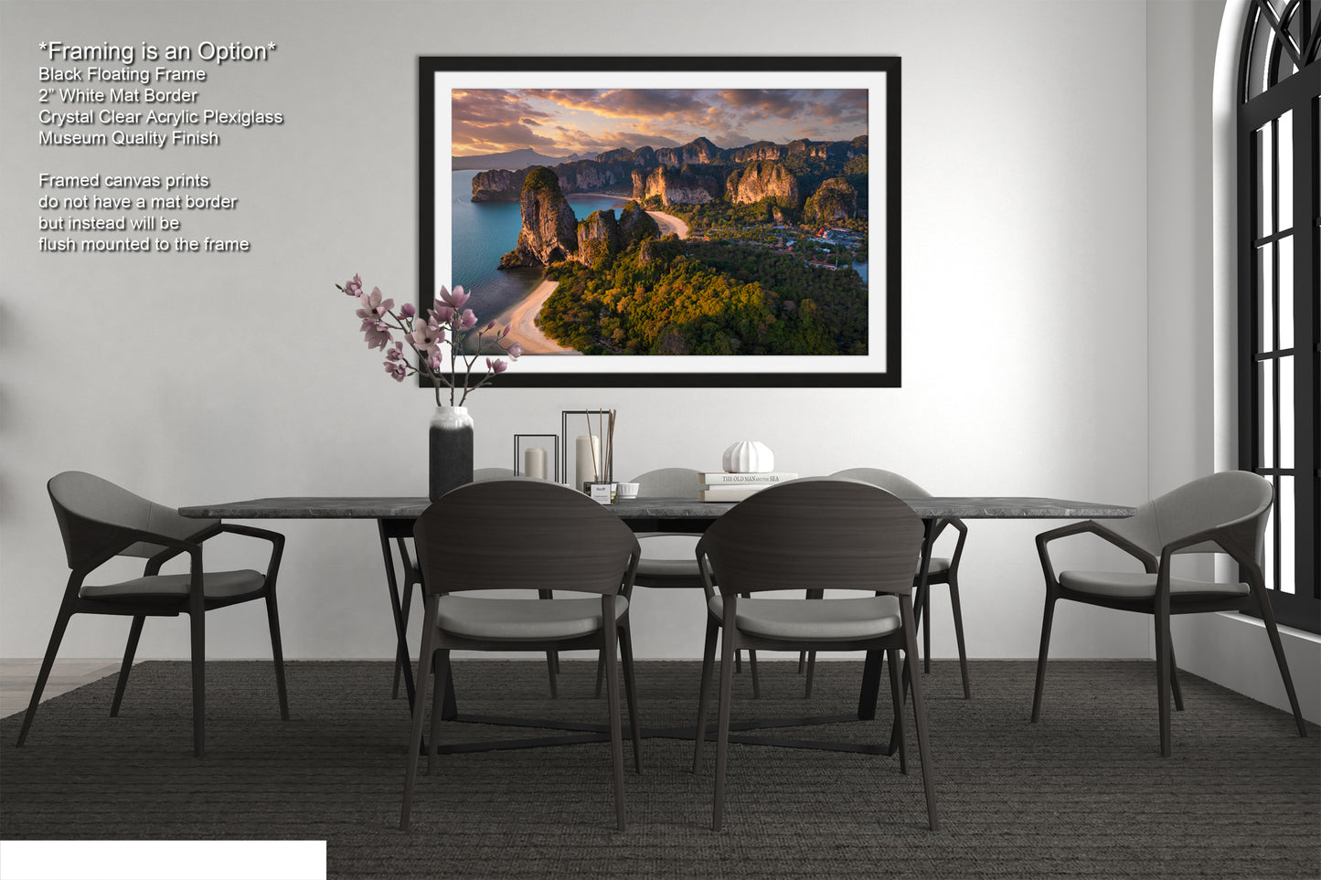 a dining room with a table and chairs