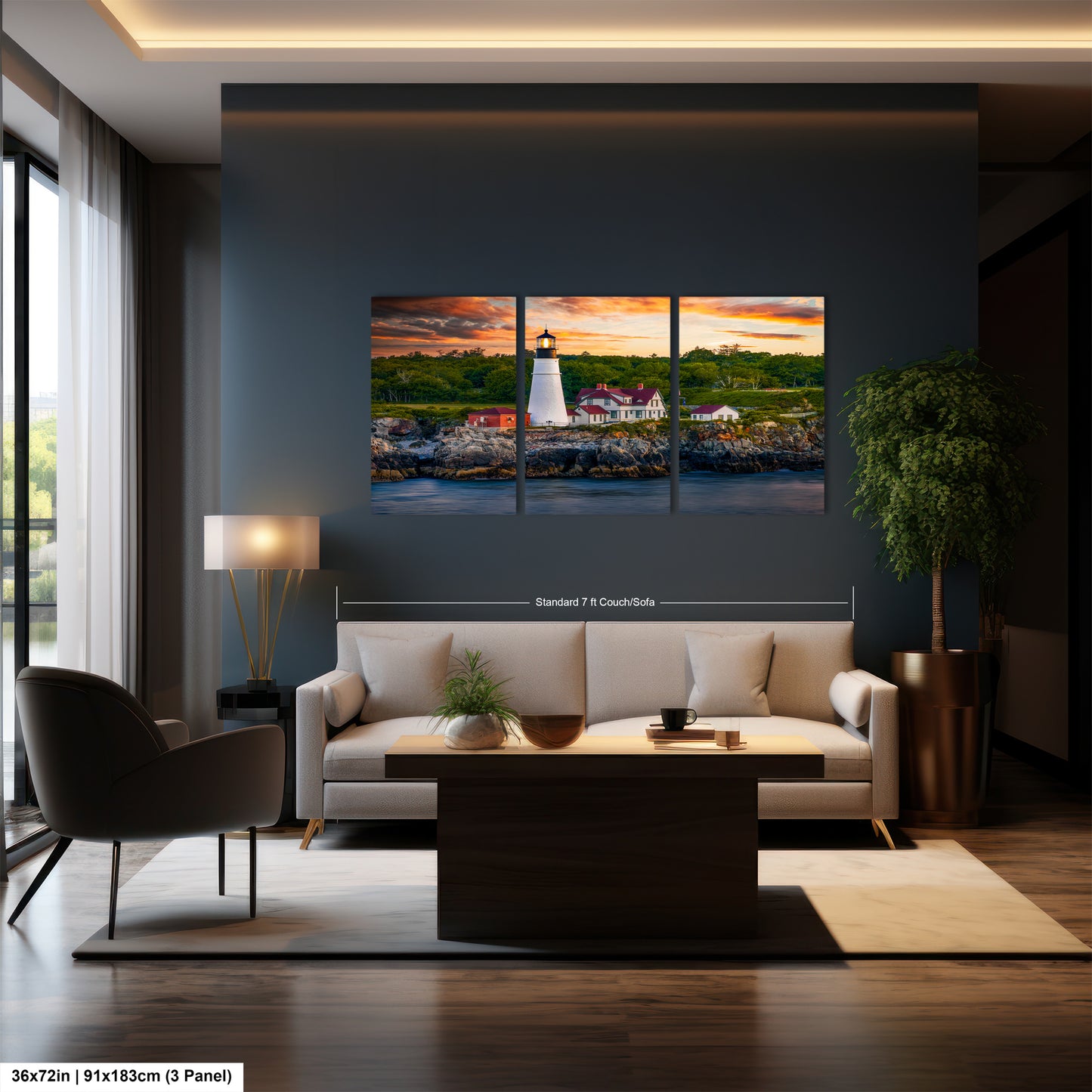 a living room filled with furniture and a painting on the wall