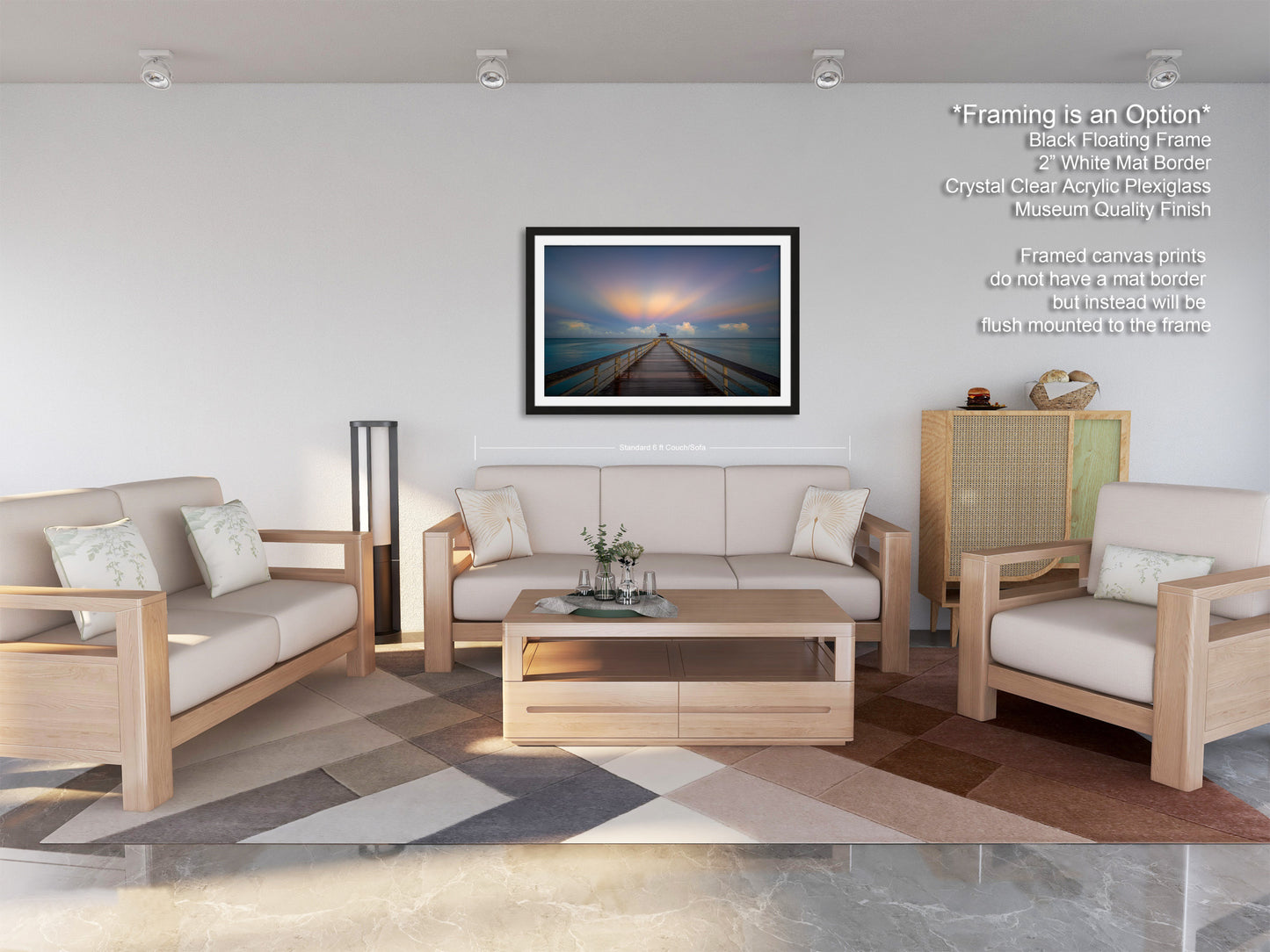 a living room filled with furniture and a painting on the wall