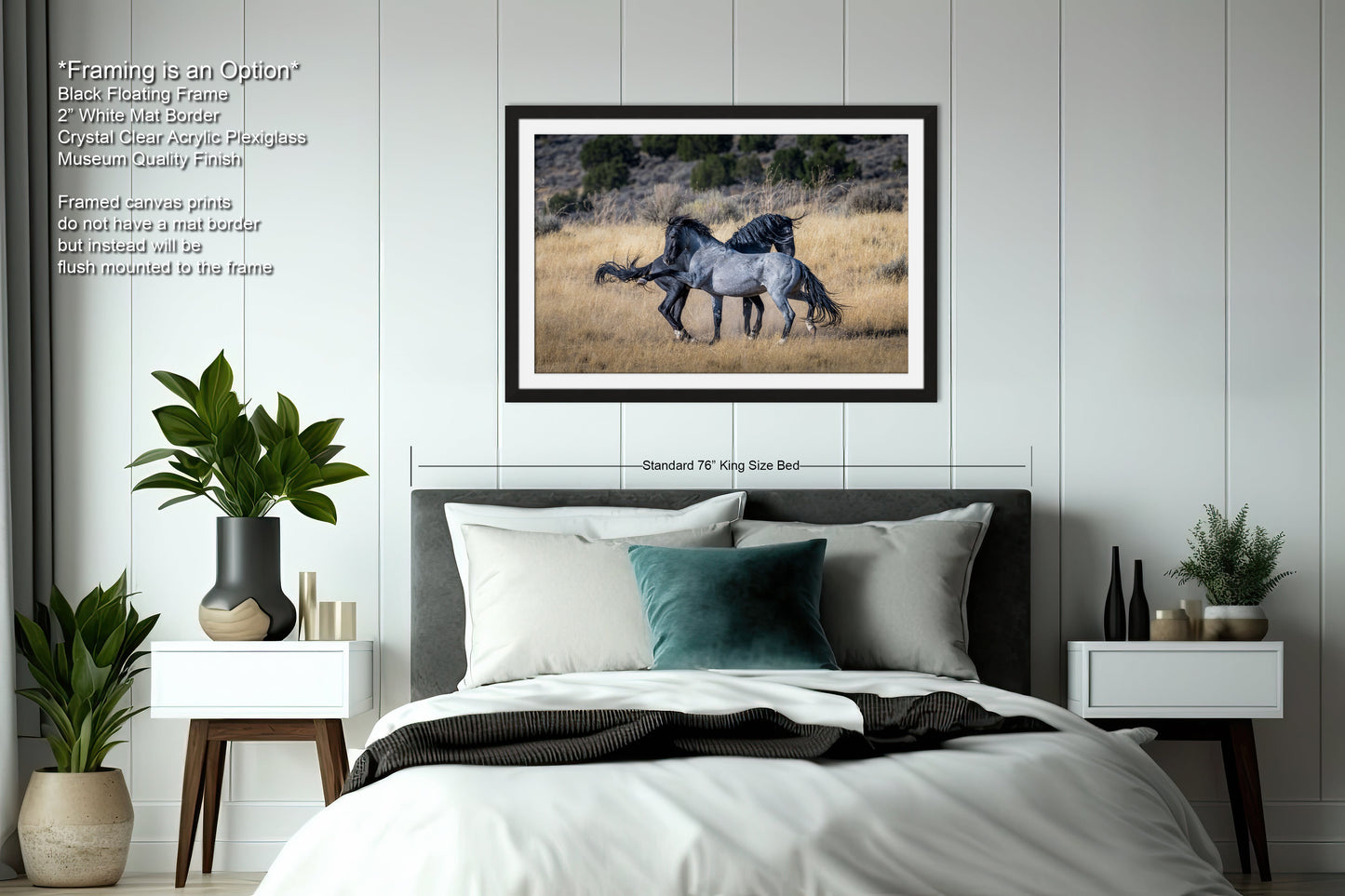 a bed room with a neatly made bed and a picture on the wall