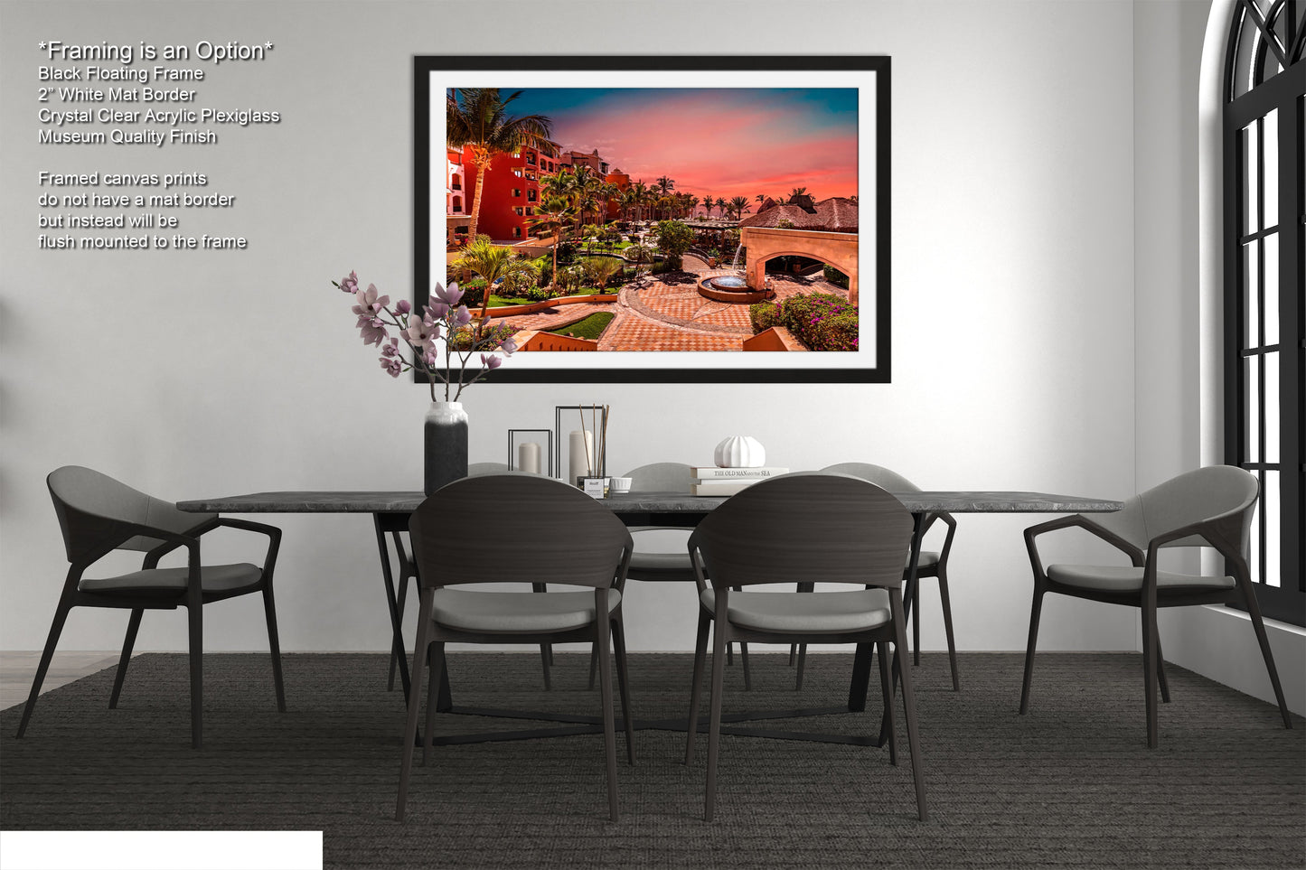 a picture of a dining room with a table and chairs