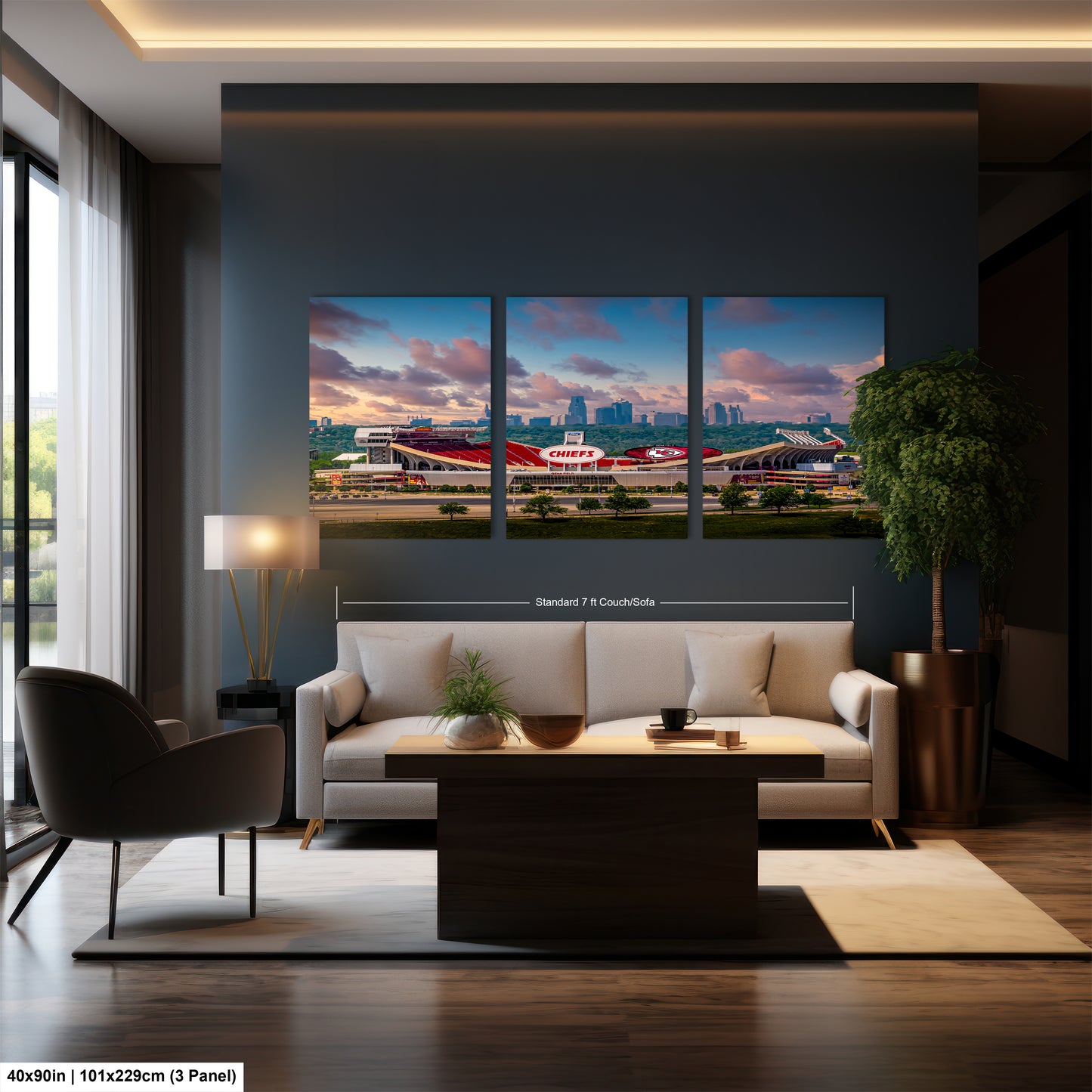 a living room filled with furniture and a large window