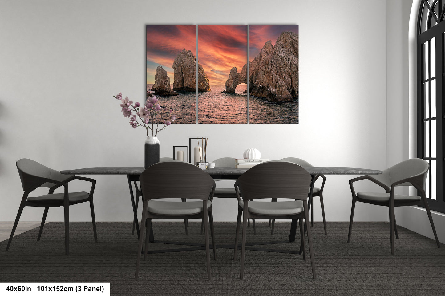 a dining room with a table and chairs