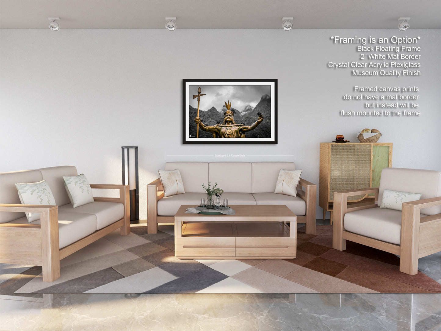 a living room filled with furniture and a painting on the wall