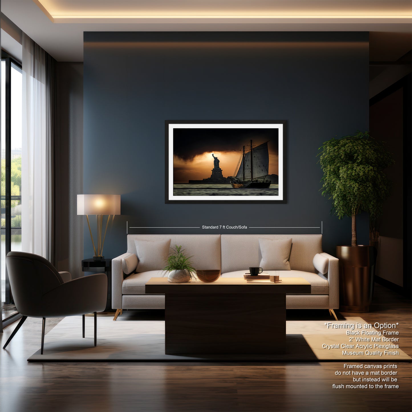 a living room filled with furniture and a painting on the wall