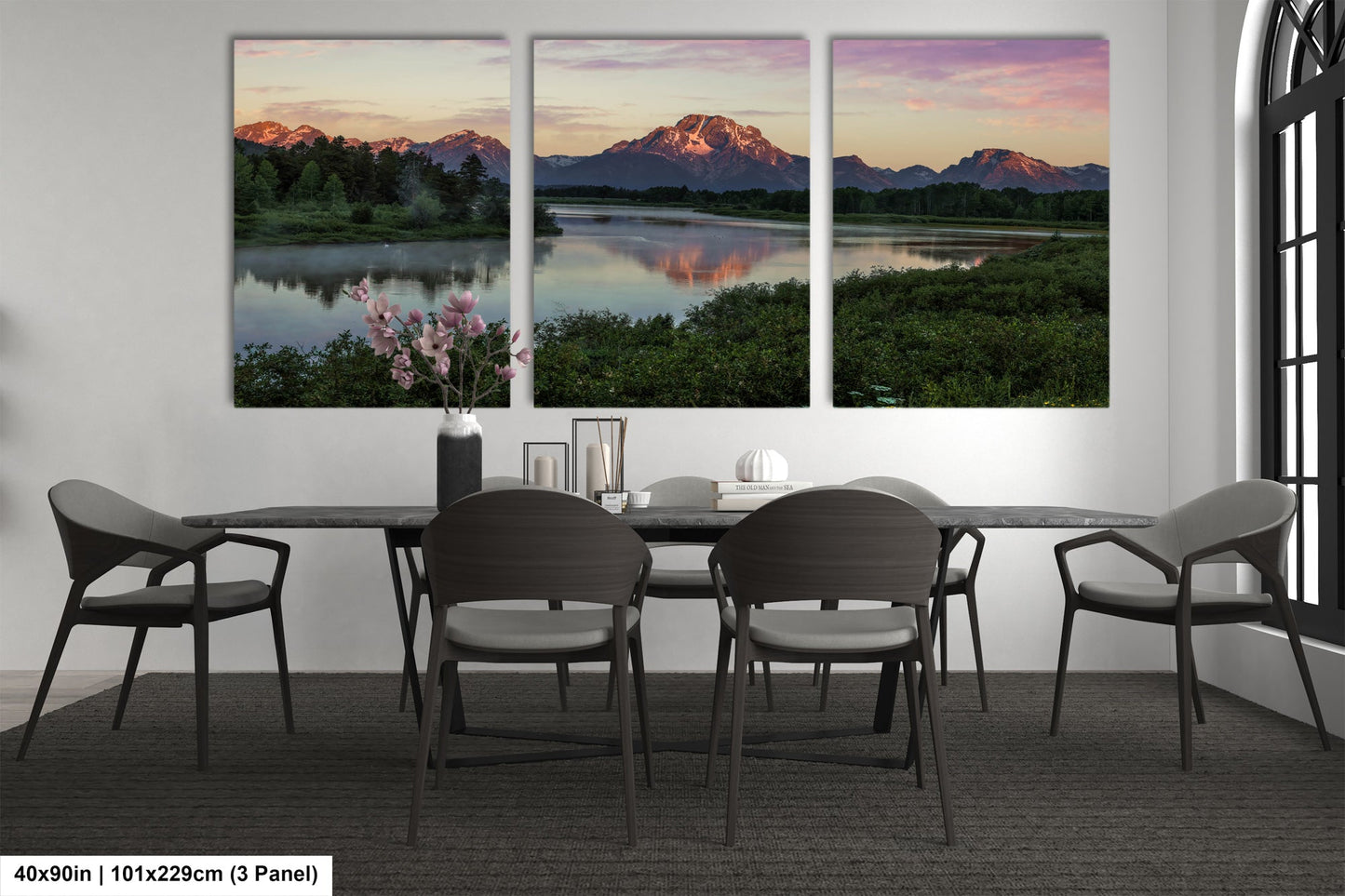 a dining room with a table and chairs