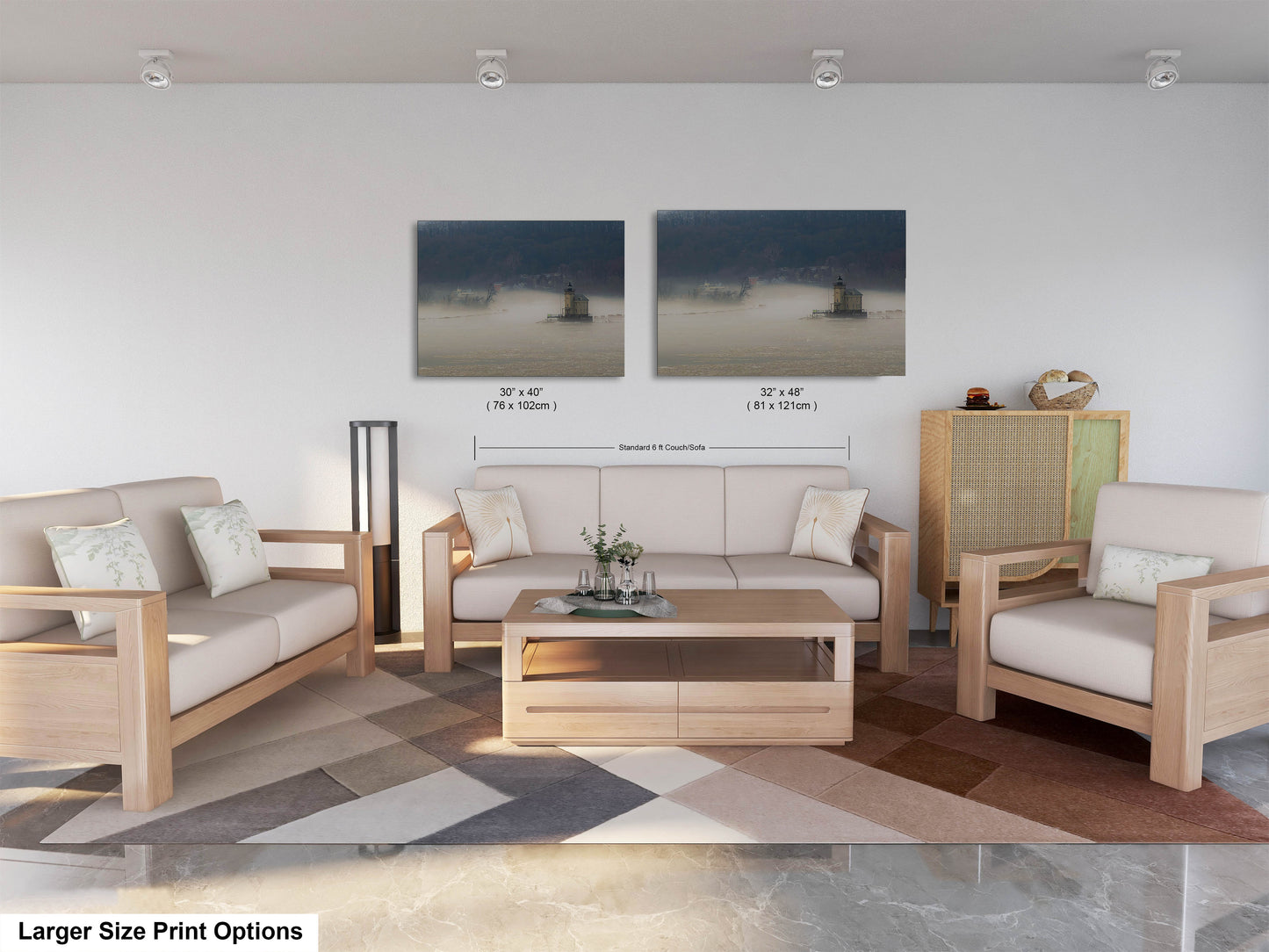 a living room filled with furniture and a painting on the wall