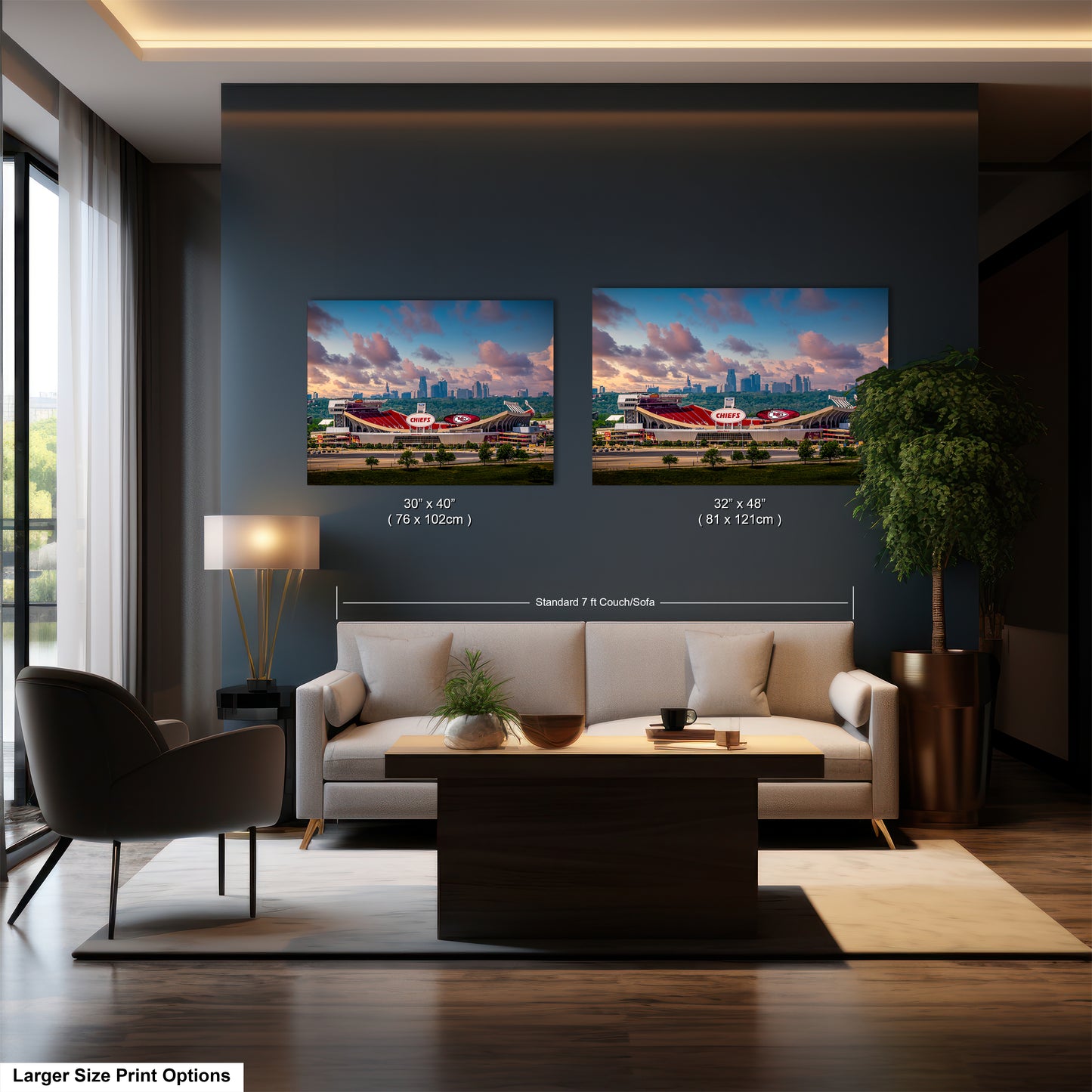 a living room filled with furniture and a large window