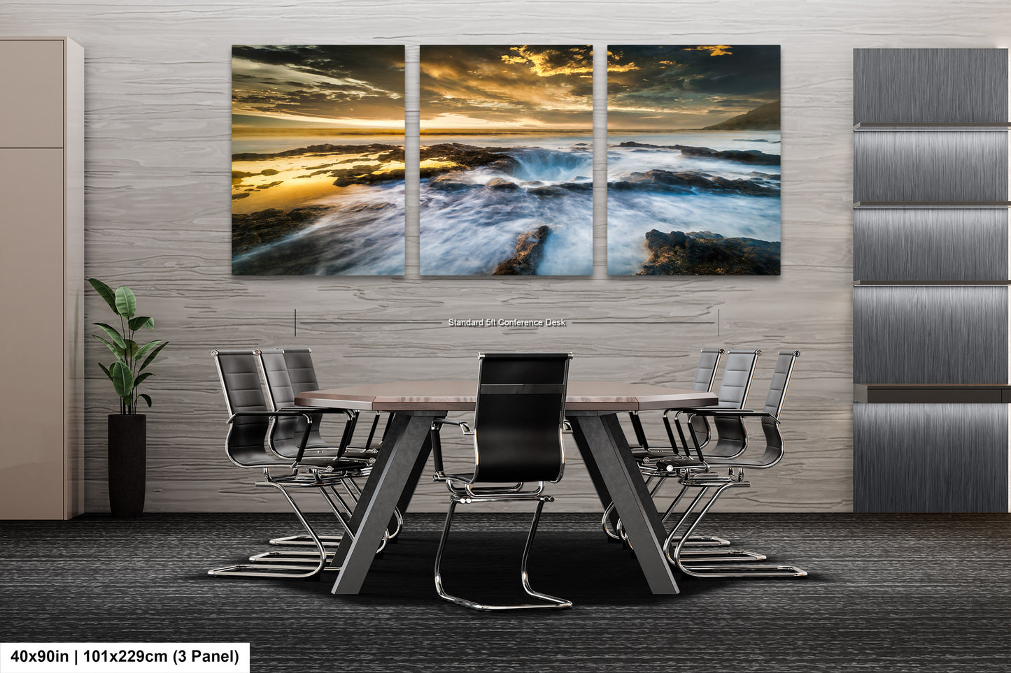 a dining room table with chairs and a painting on the wall