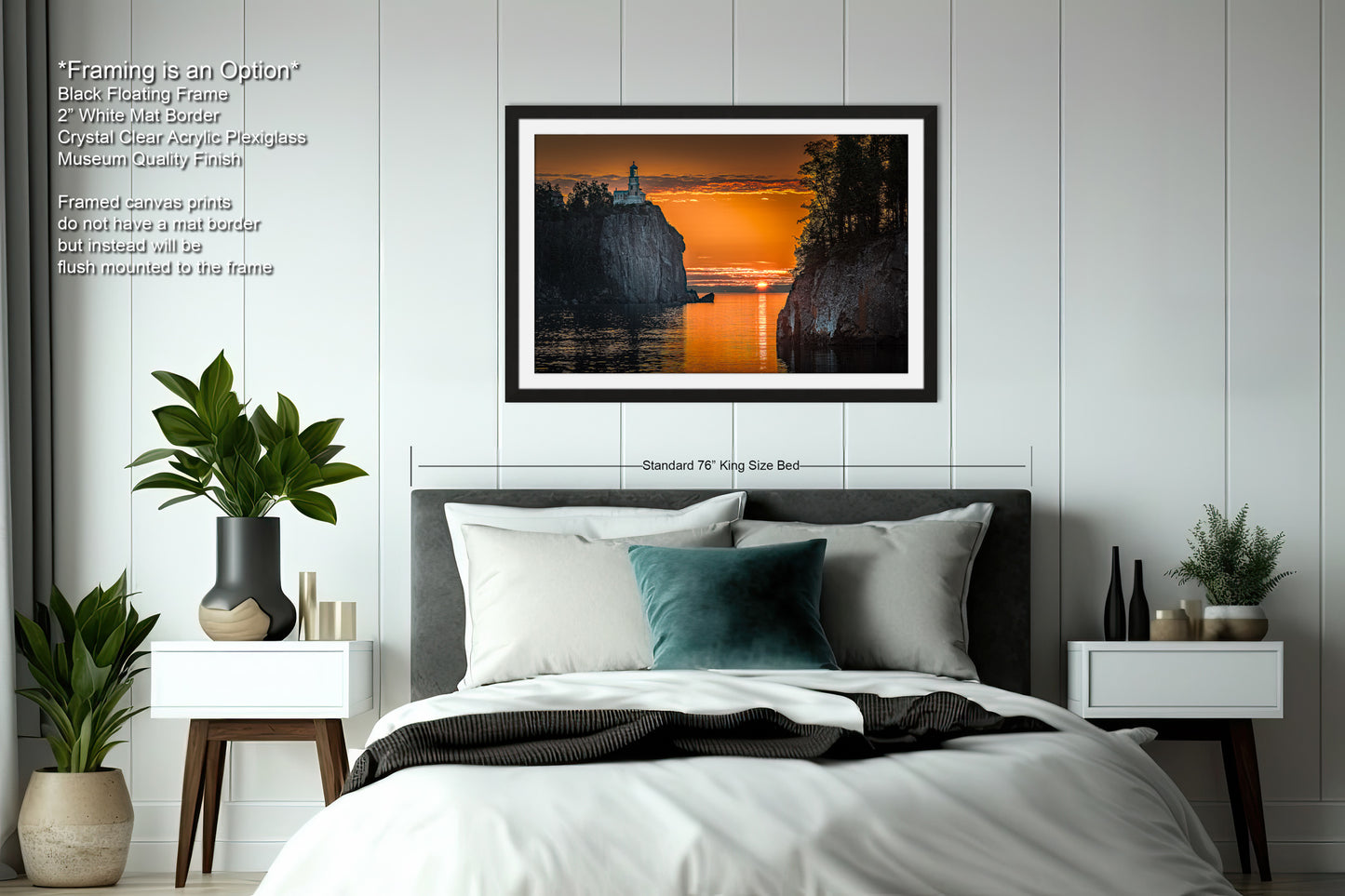 a bedroom with a bed and a picture on the wall