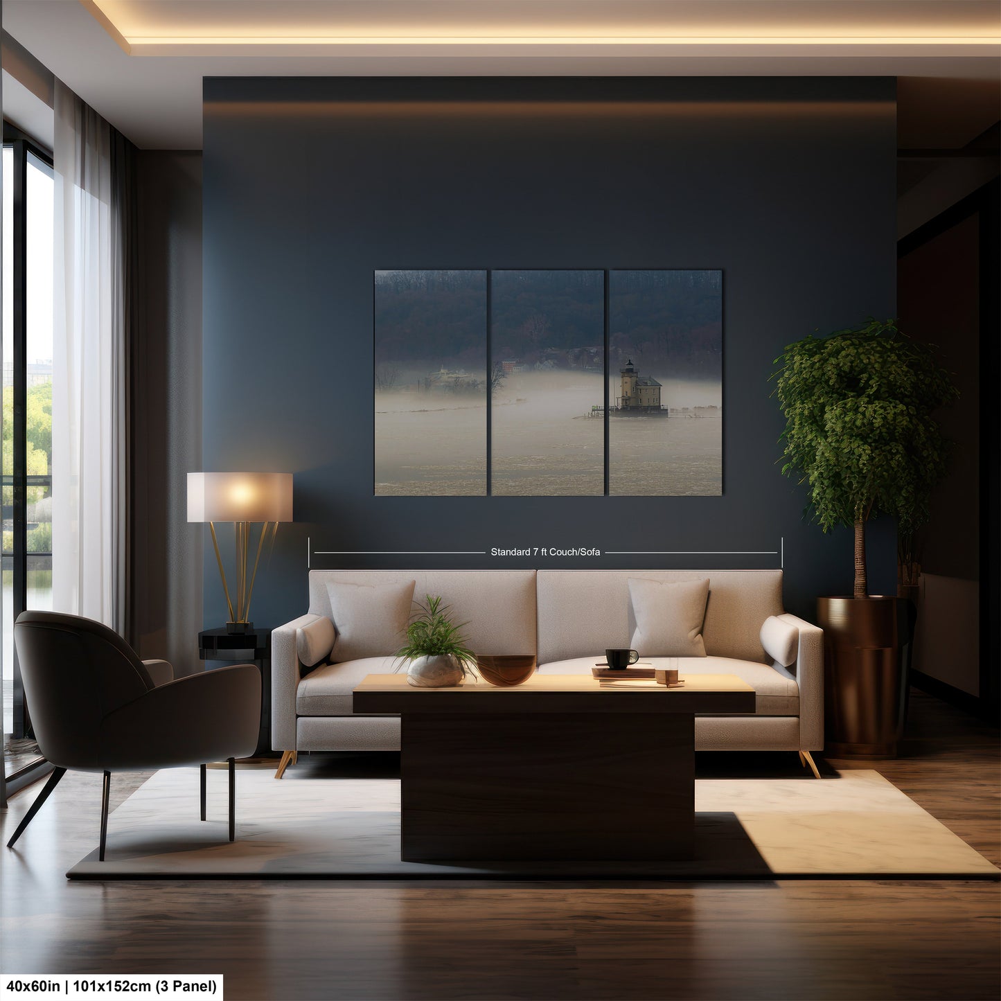 a living room filled with furniture and a painting on the wall