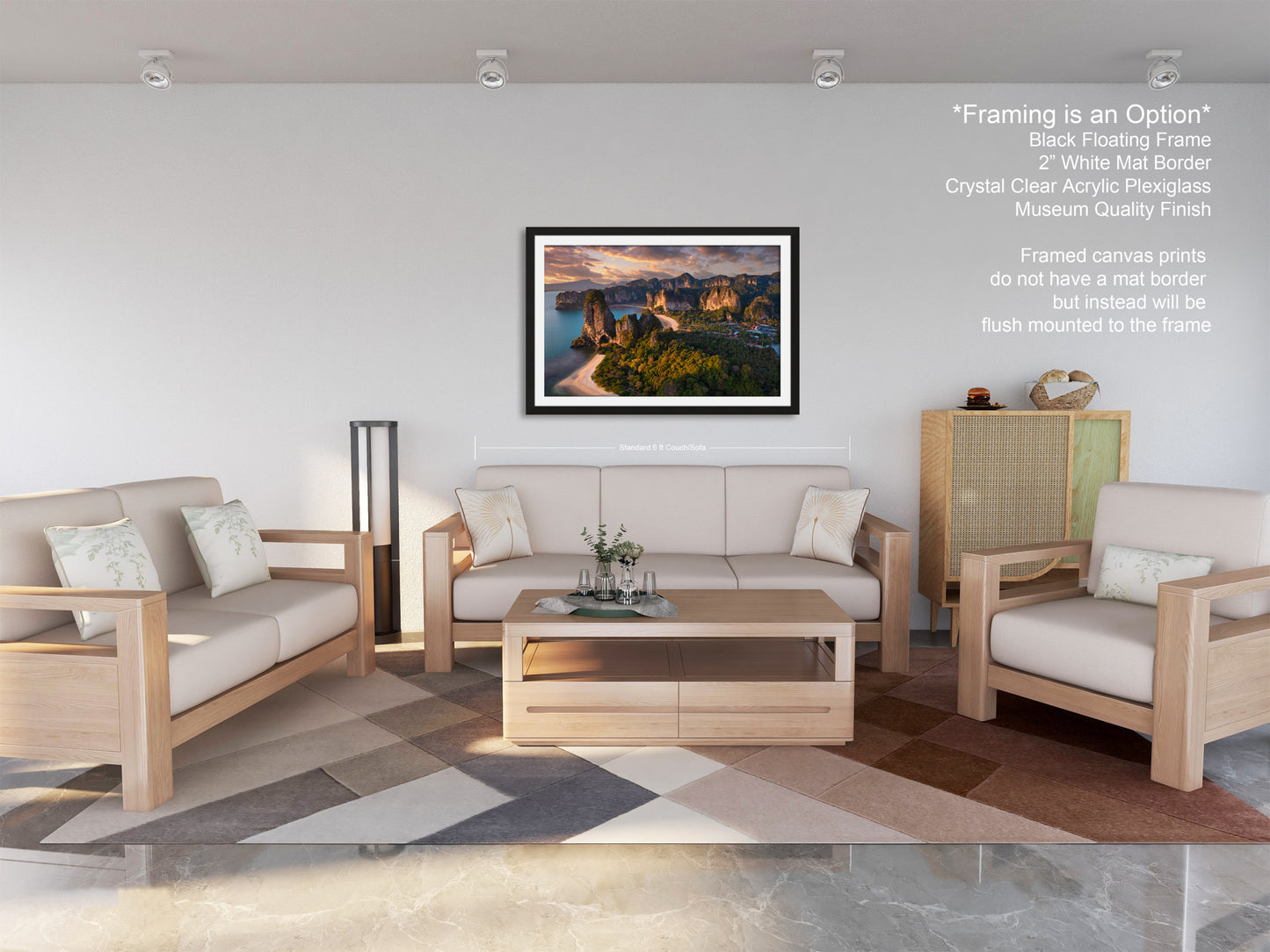 a living room filled with furniture and a painting on the wall