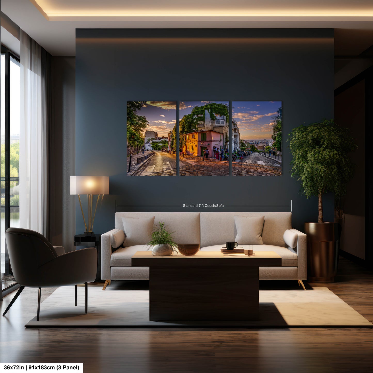 a living room with a couch and a table