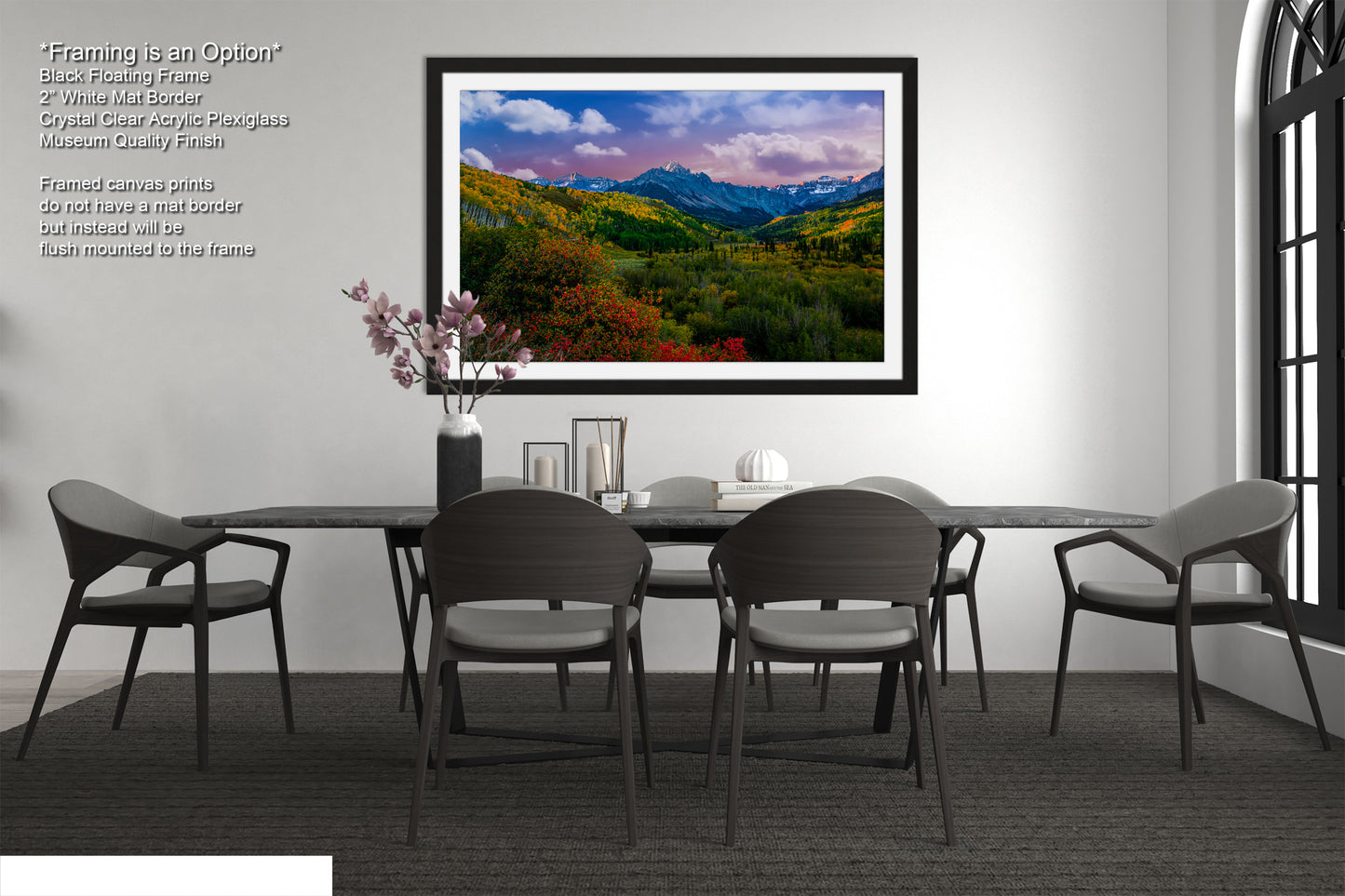 a picture of a dining room with a table and chairs