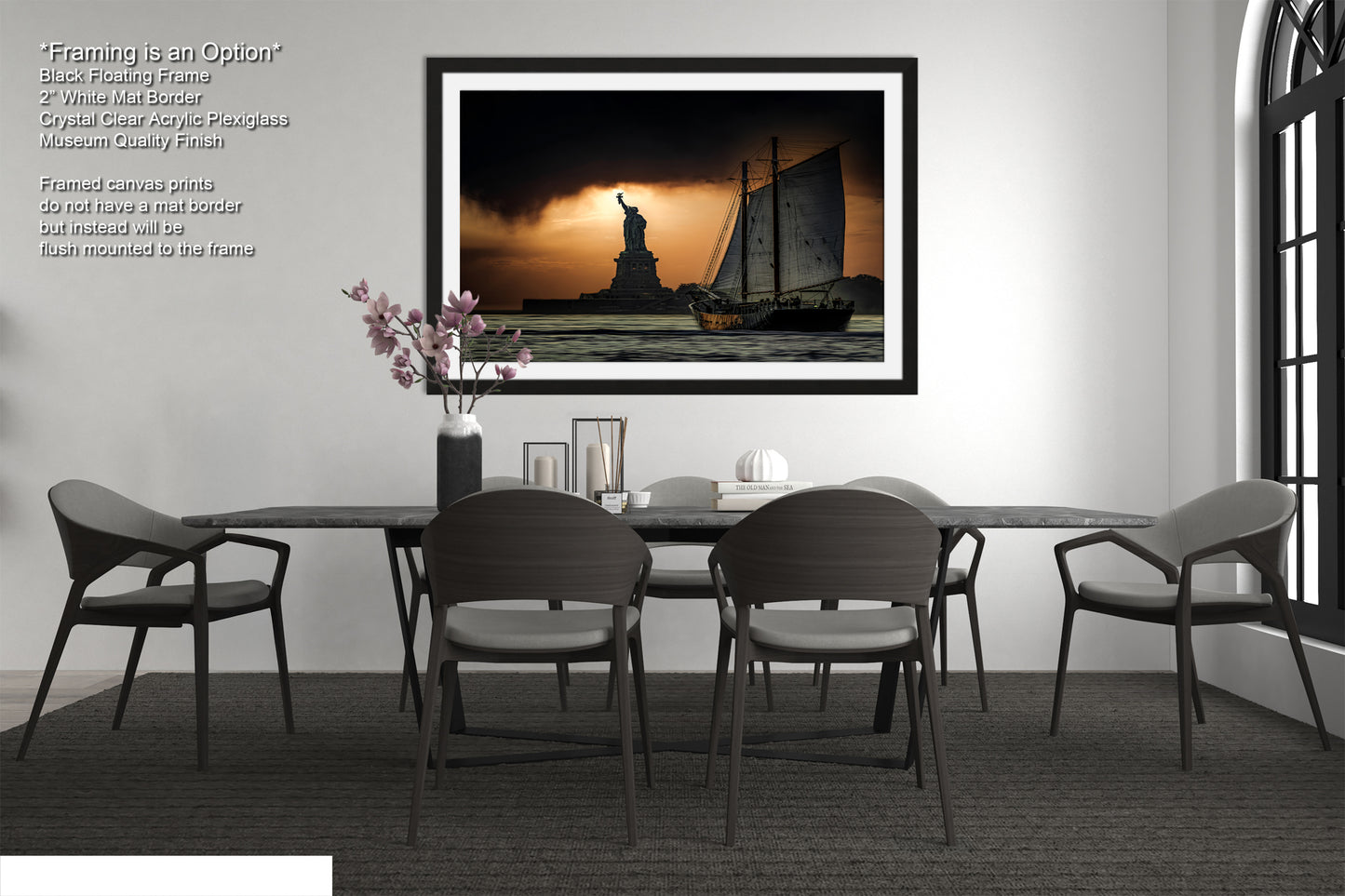 a picture of a dining room with a table and chairs