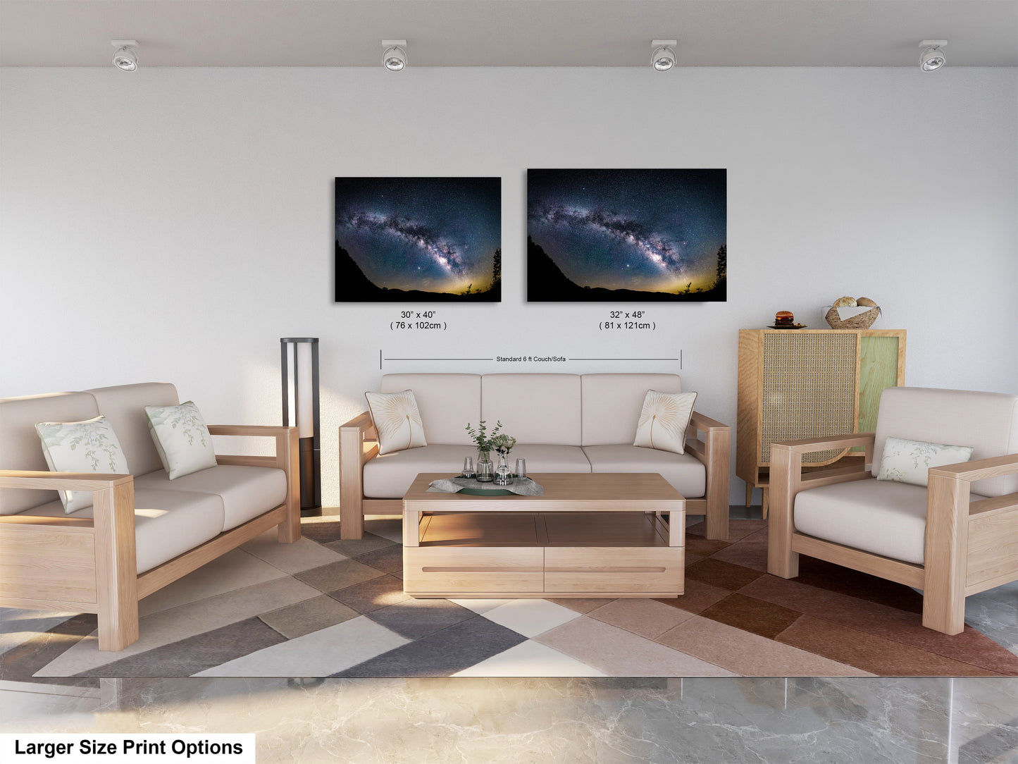 a living room filled with furniture and a painting on the wall