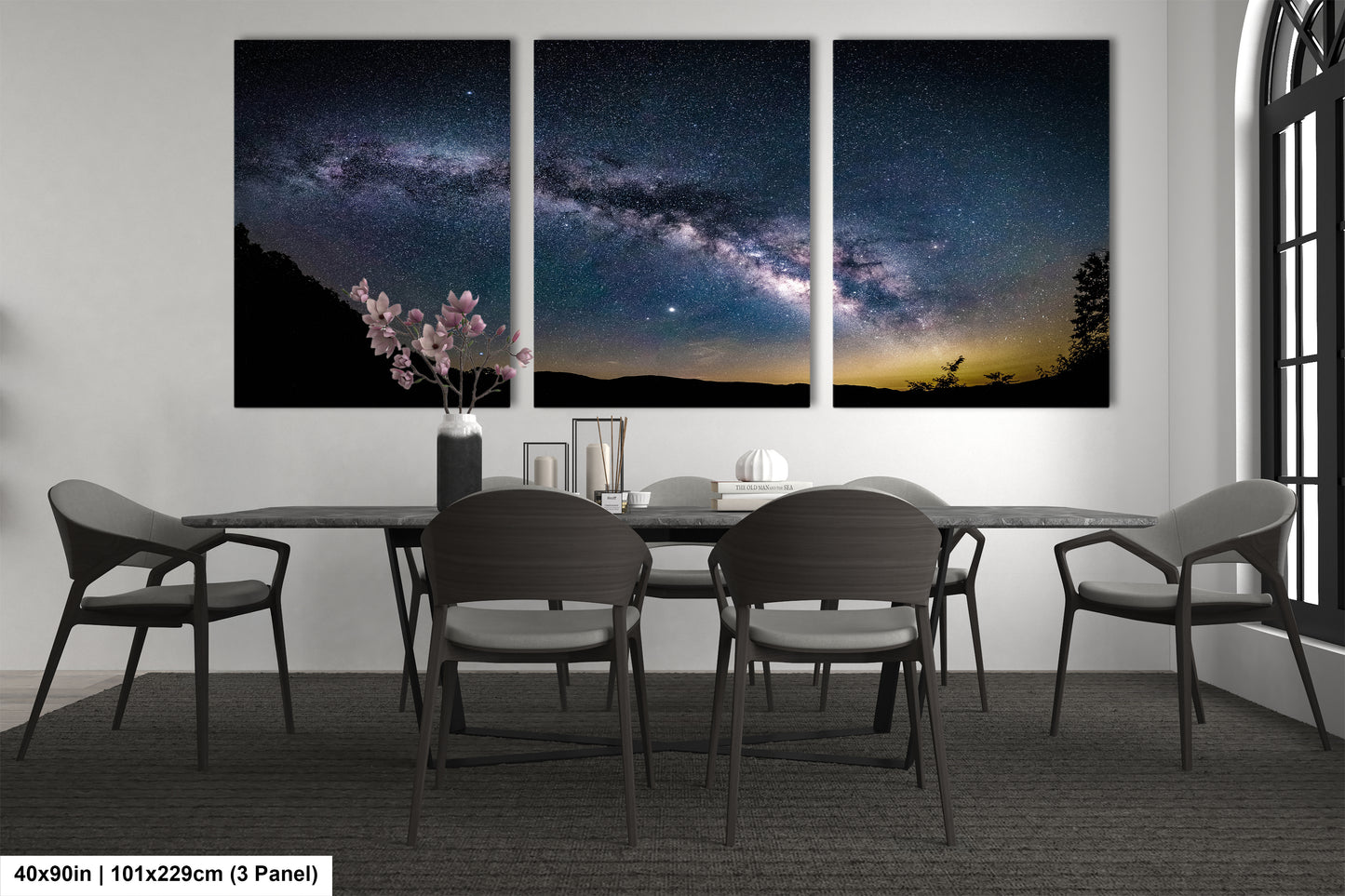 a dining room table with four chairs and a table with four chairs