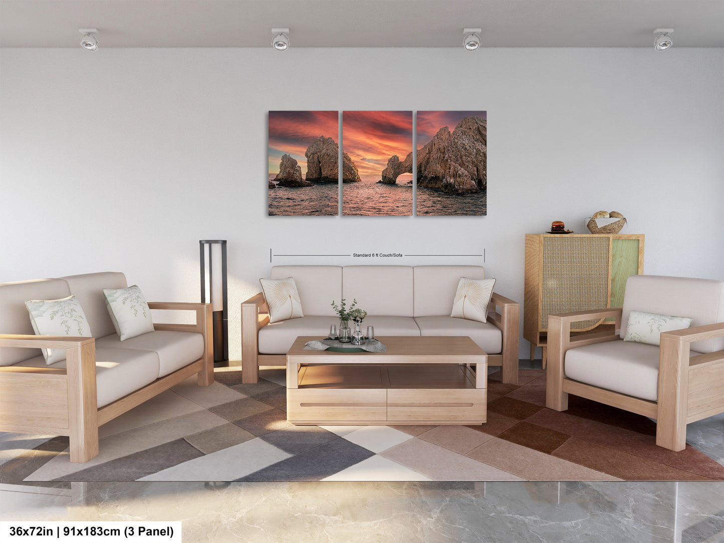a living room filled with furniture and a painting on the wall