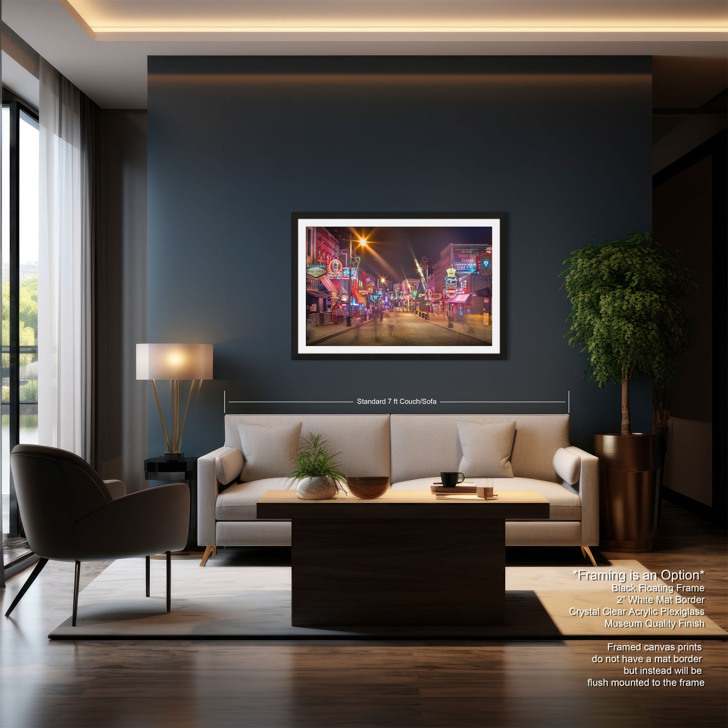 a living room with a couch a chair and a painting on the wall