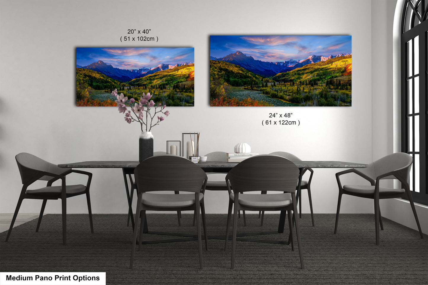 a dining room with a table and chairs