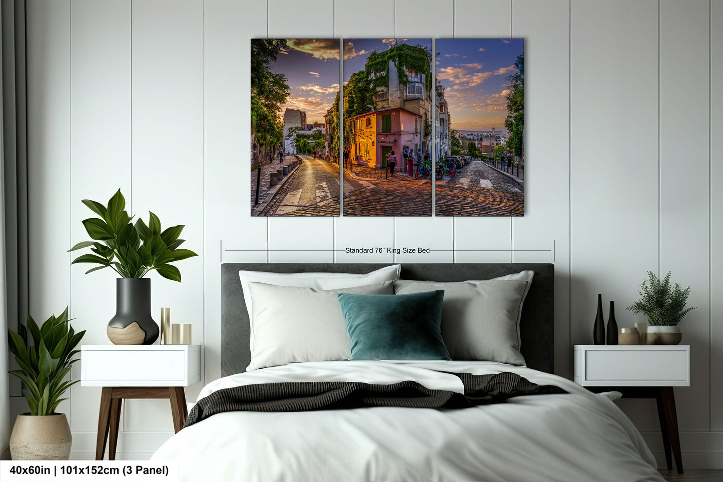 a bedroom scene with focus on the bed