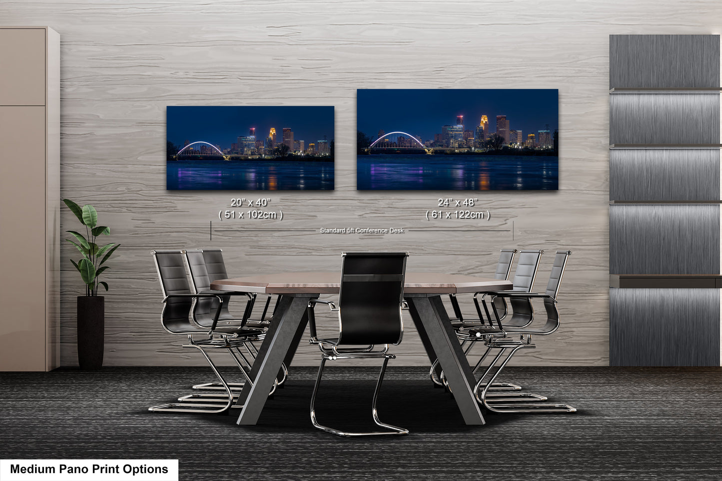 a dining room table with a view of a city at night