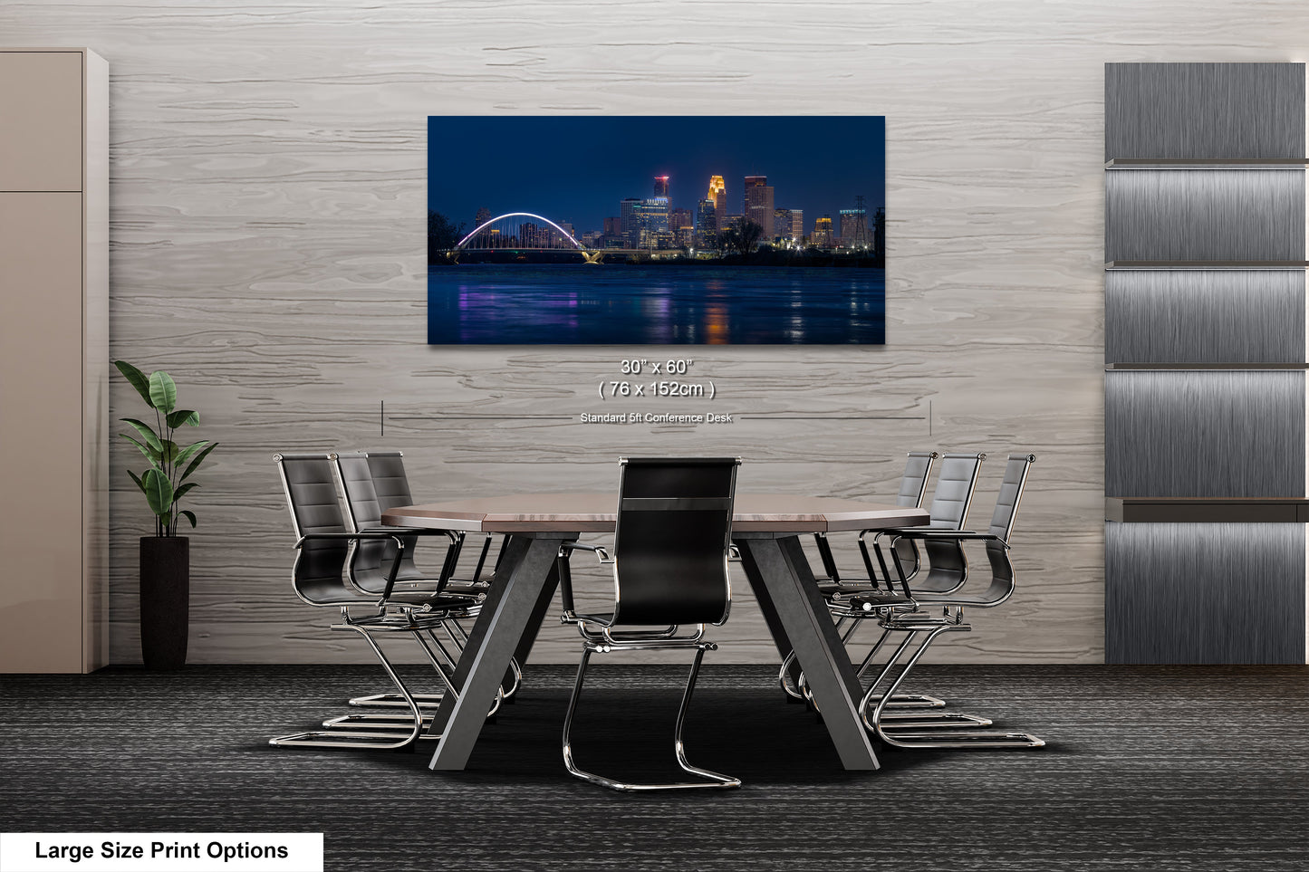 a dining room table with a view of a city at night
