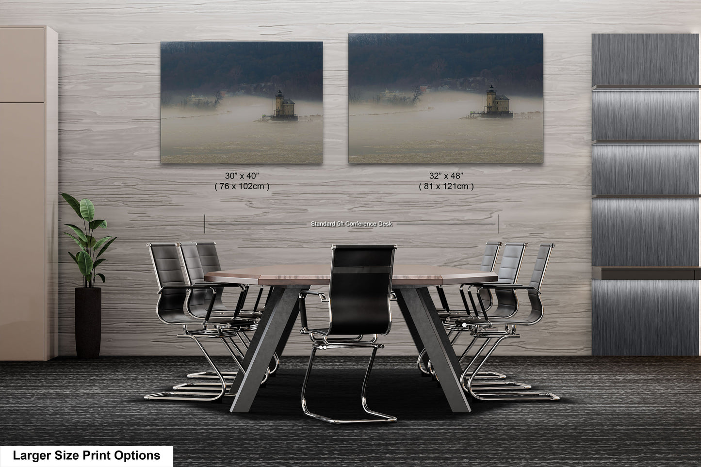 a conference room with a long table and chairs