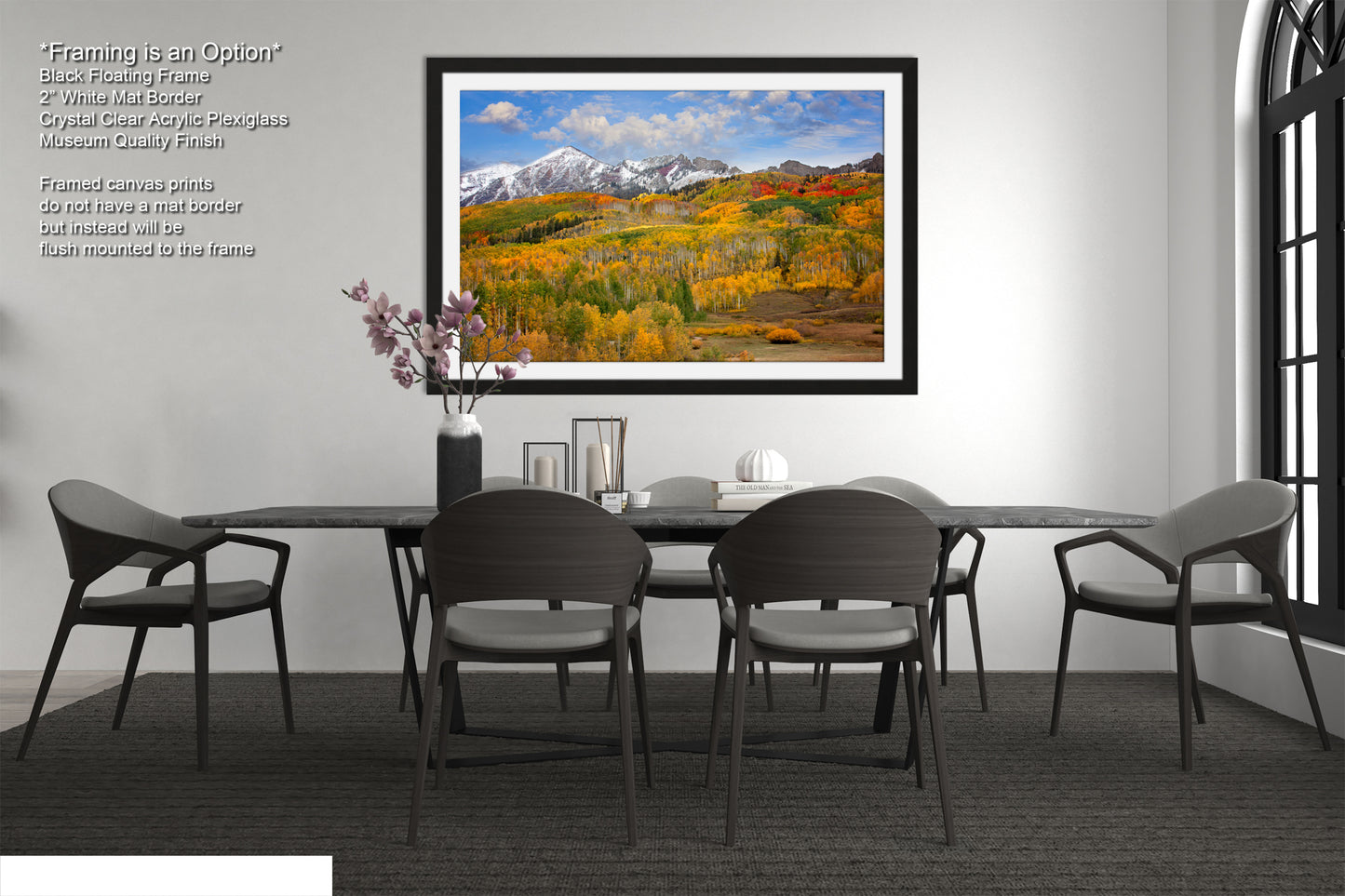 a dining room with a table and chairs