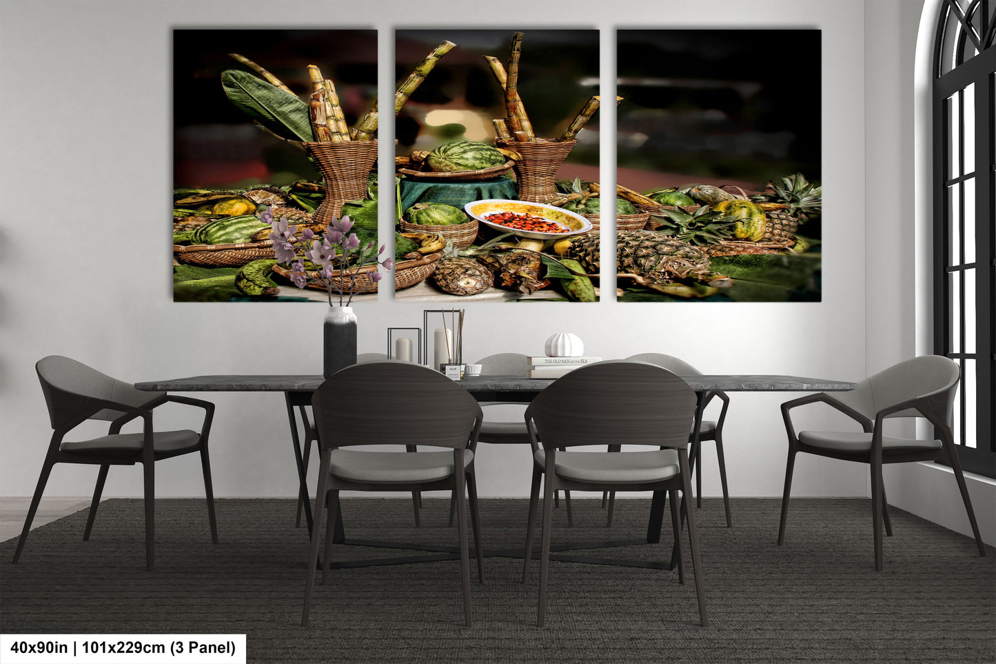 a dining room with a table and chairs