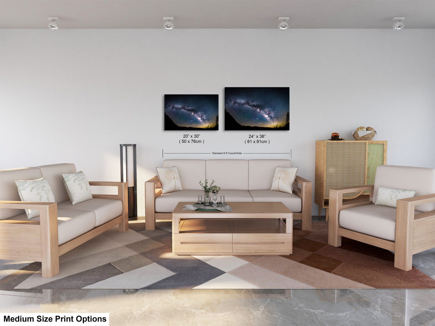a living room filled with furniture and a painting on the wall