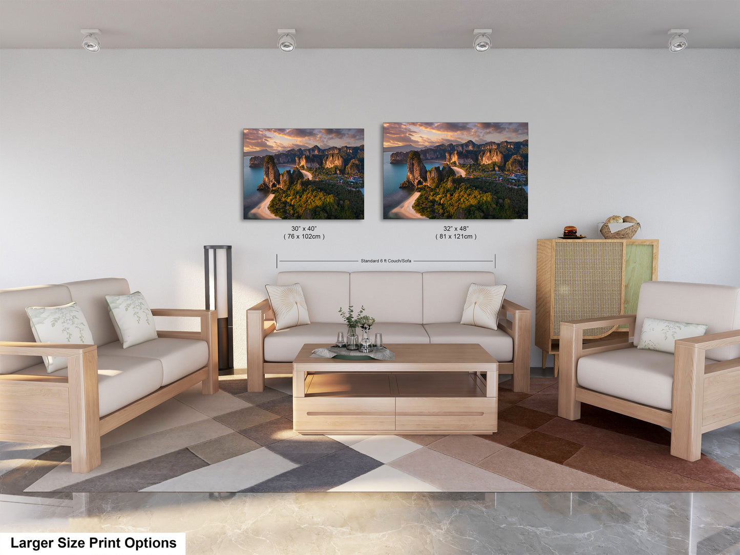 a living room filled with furniture and a painting on the wall