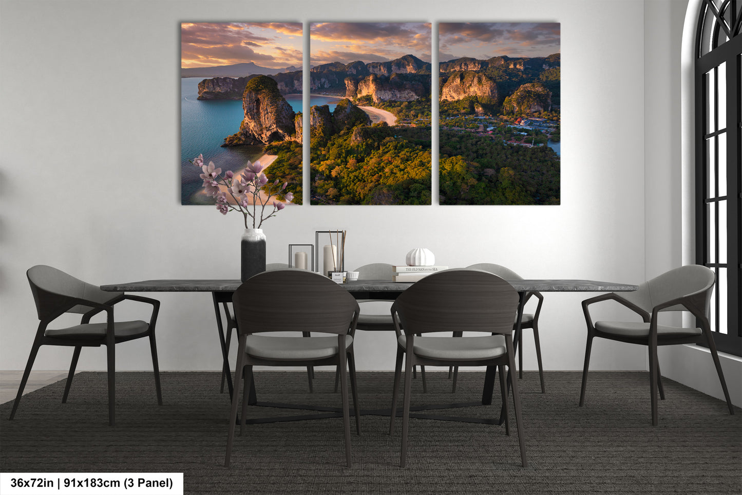 a dining room with a table and chairs