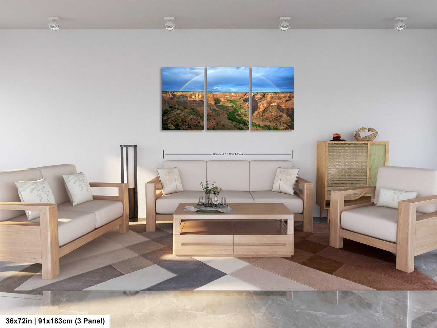 a living room filled with furniture and a painting on the wall