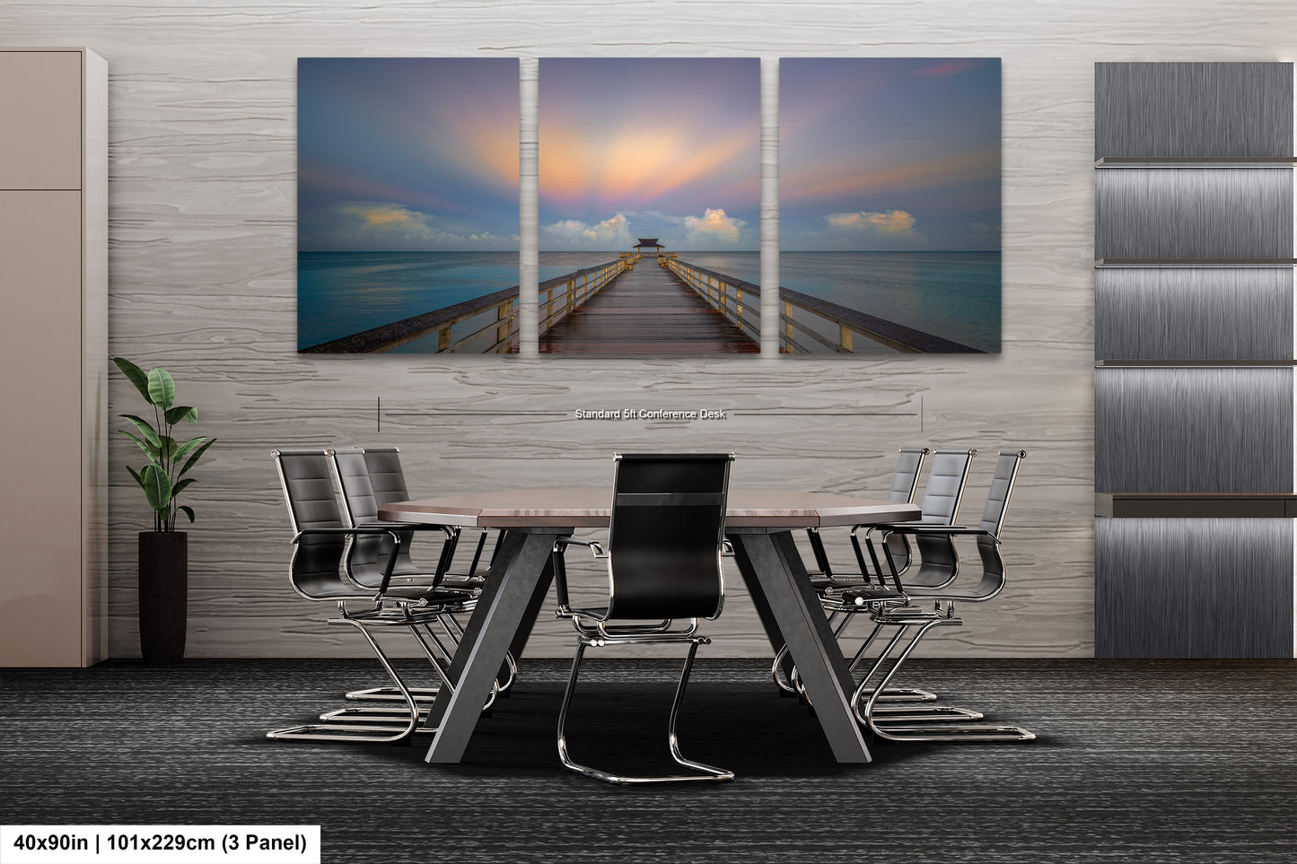a dining room table with chairs and a painting on the wall