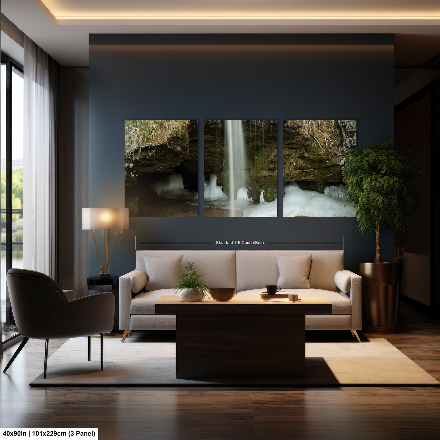 a living room filled with furniture and a painting on the wall