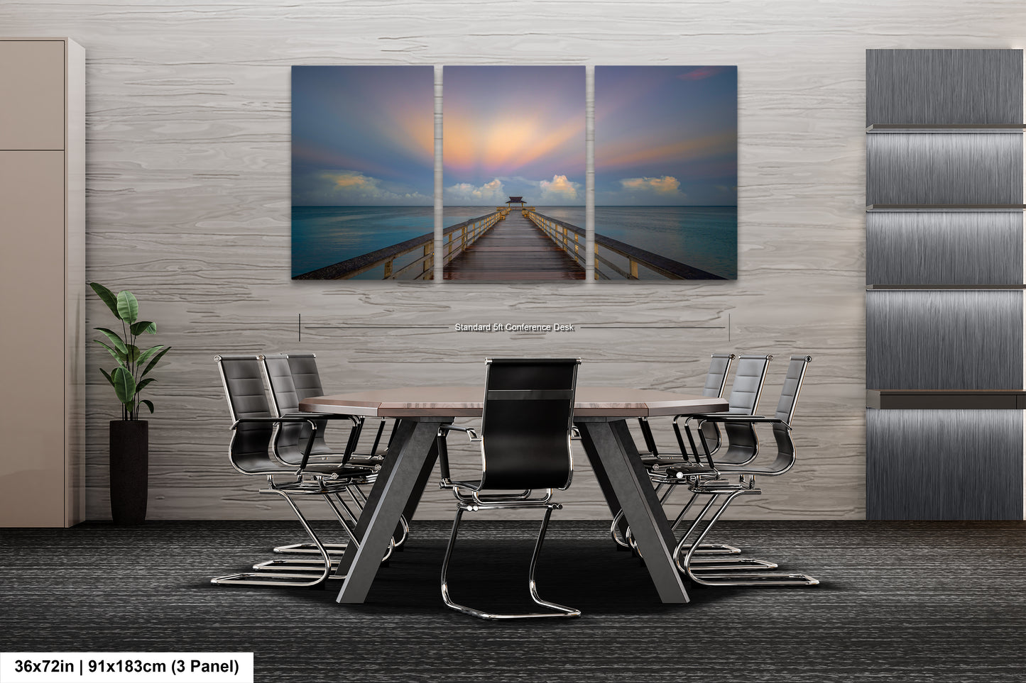 a dining room table with chairs and a painting on the wall