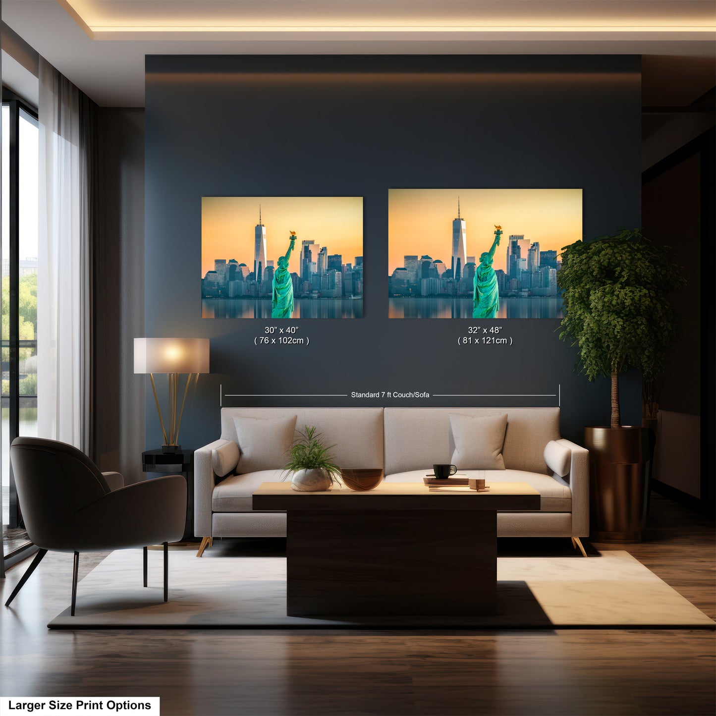 a living room filled with furniture and a painting on the wall