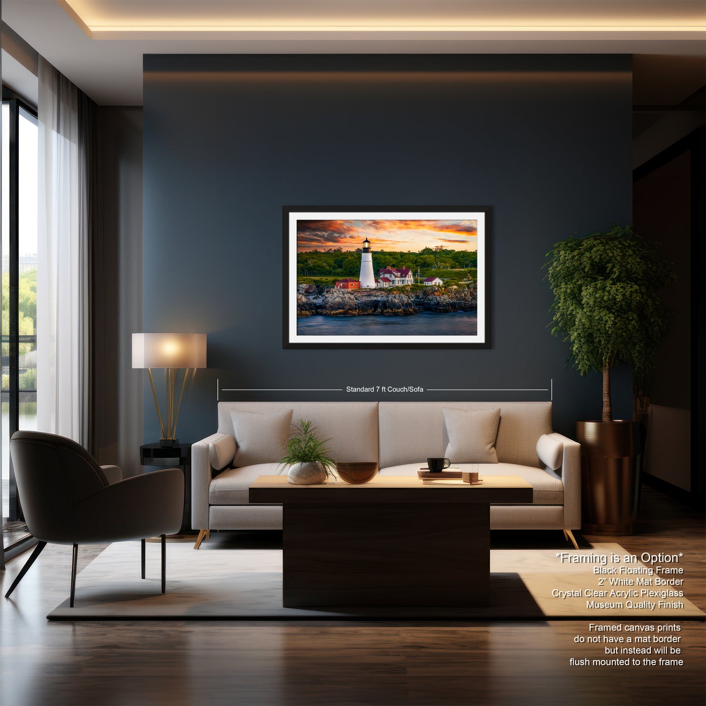 a living room with a couch and a table