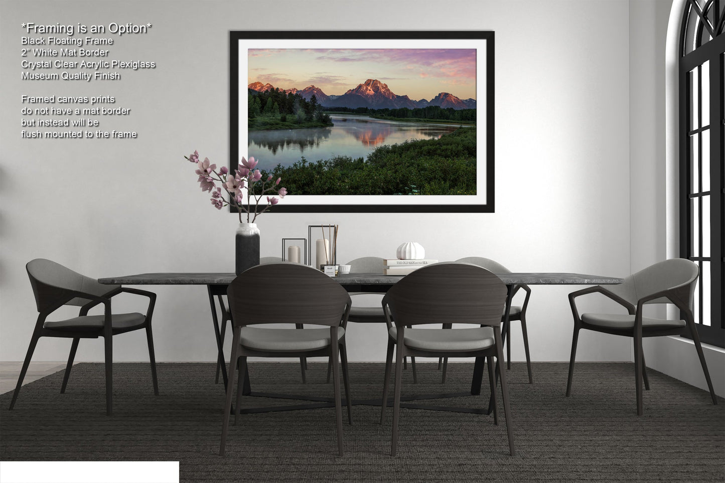 a picture of a dining room with a table and chairs