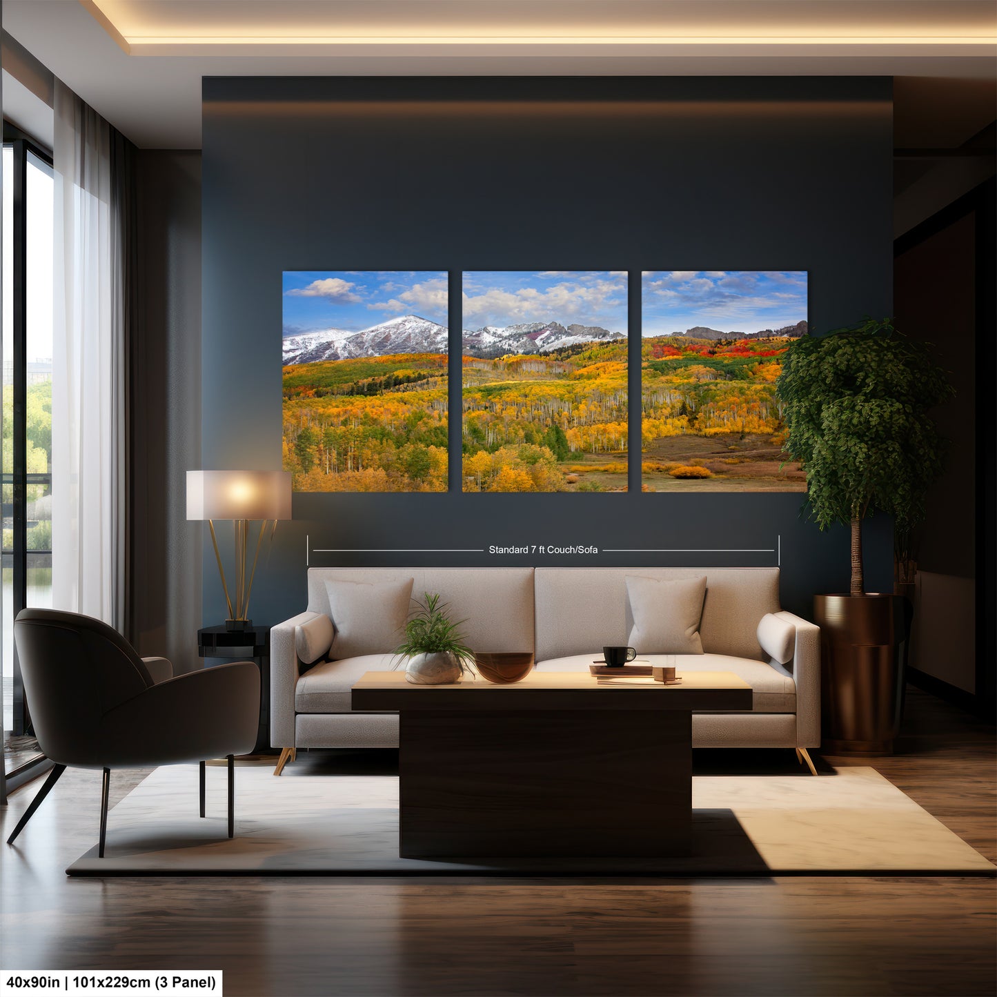 a living room filled with furniture and a painting on the wall