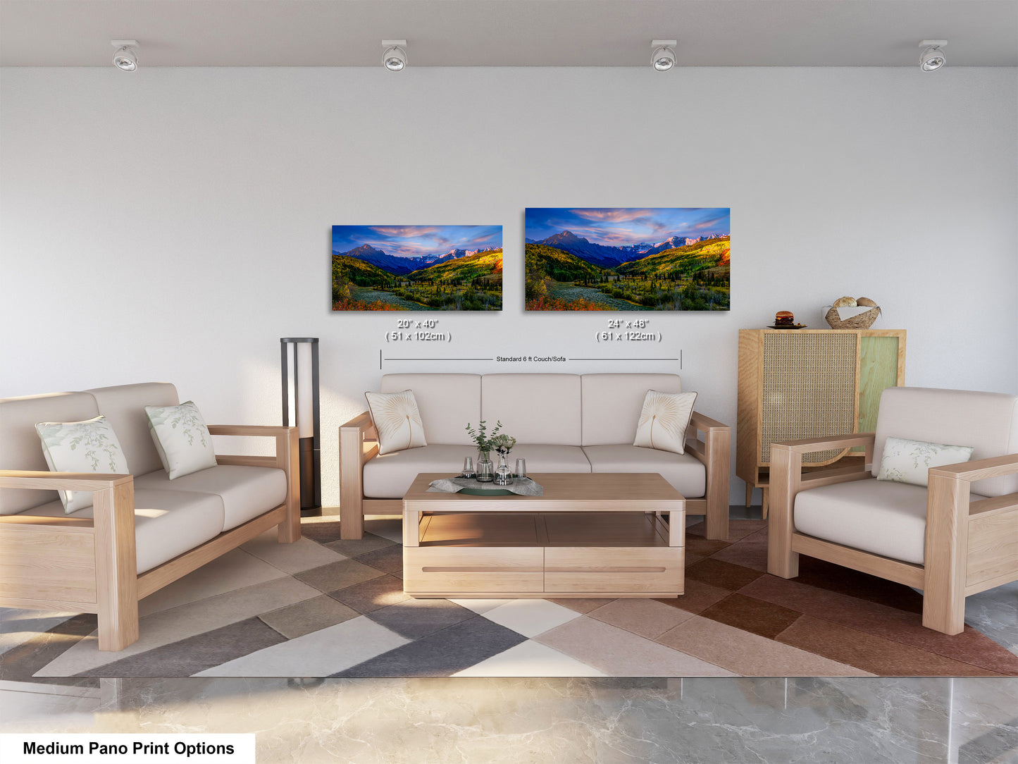 a living room filled with furniture and a painting on the wall