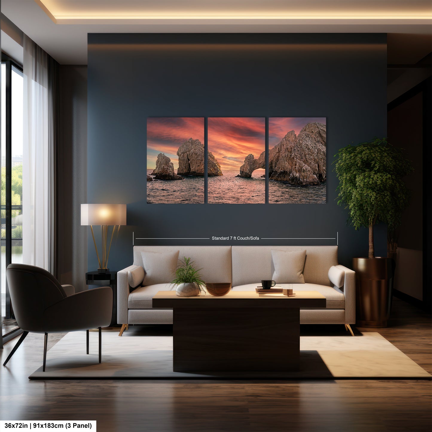 a living room filled with furniture and a painting on the wall