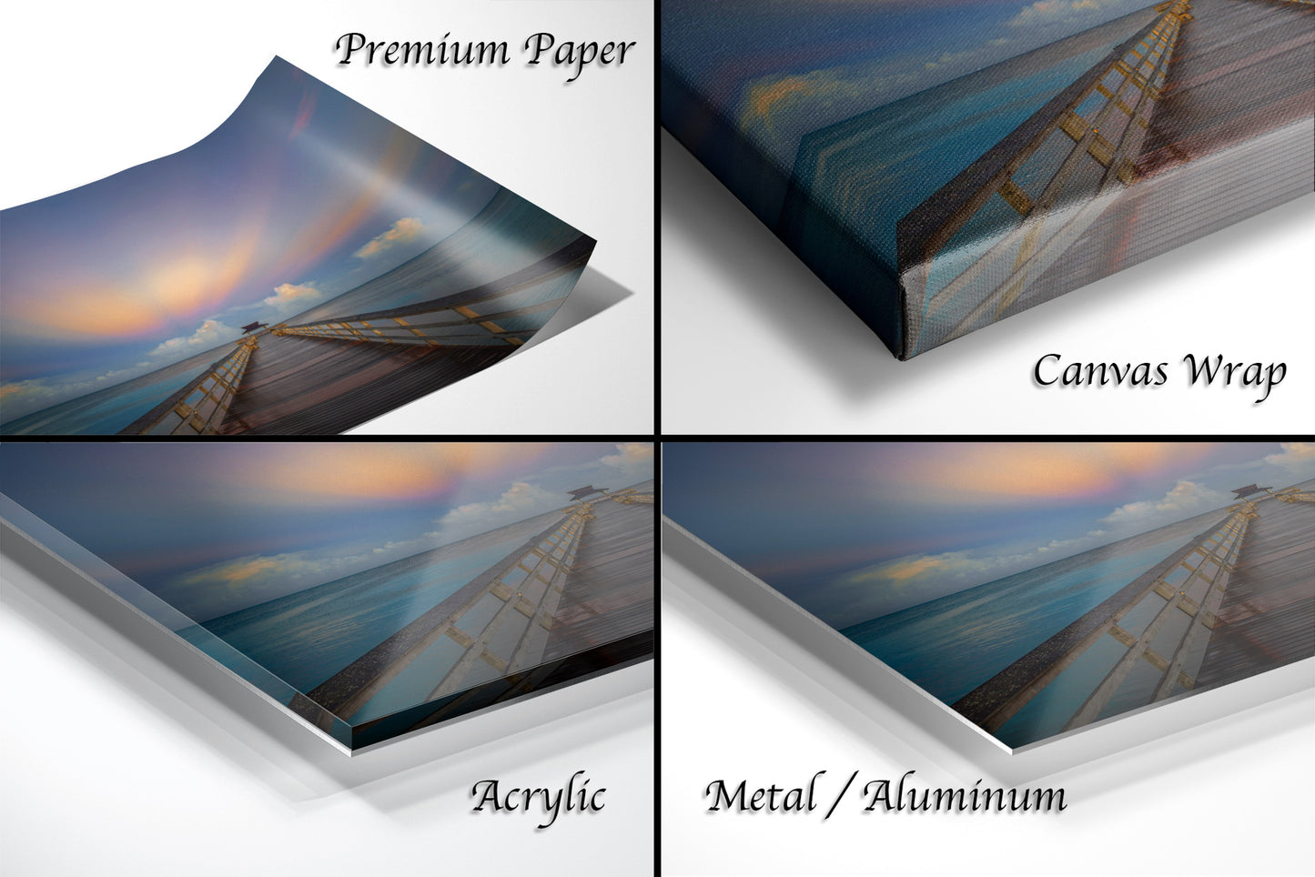 a series of four images of a lighthouse