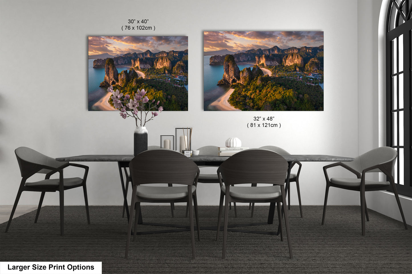 a dining room with a table and chairs